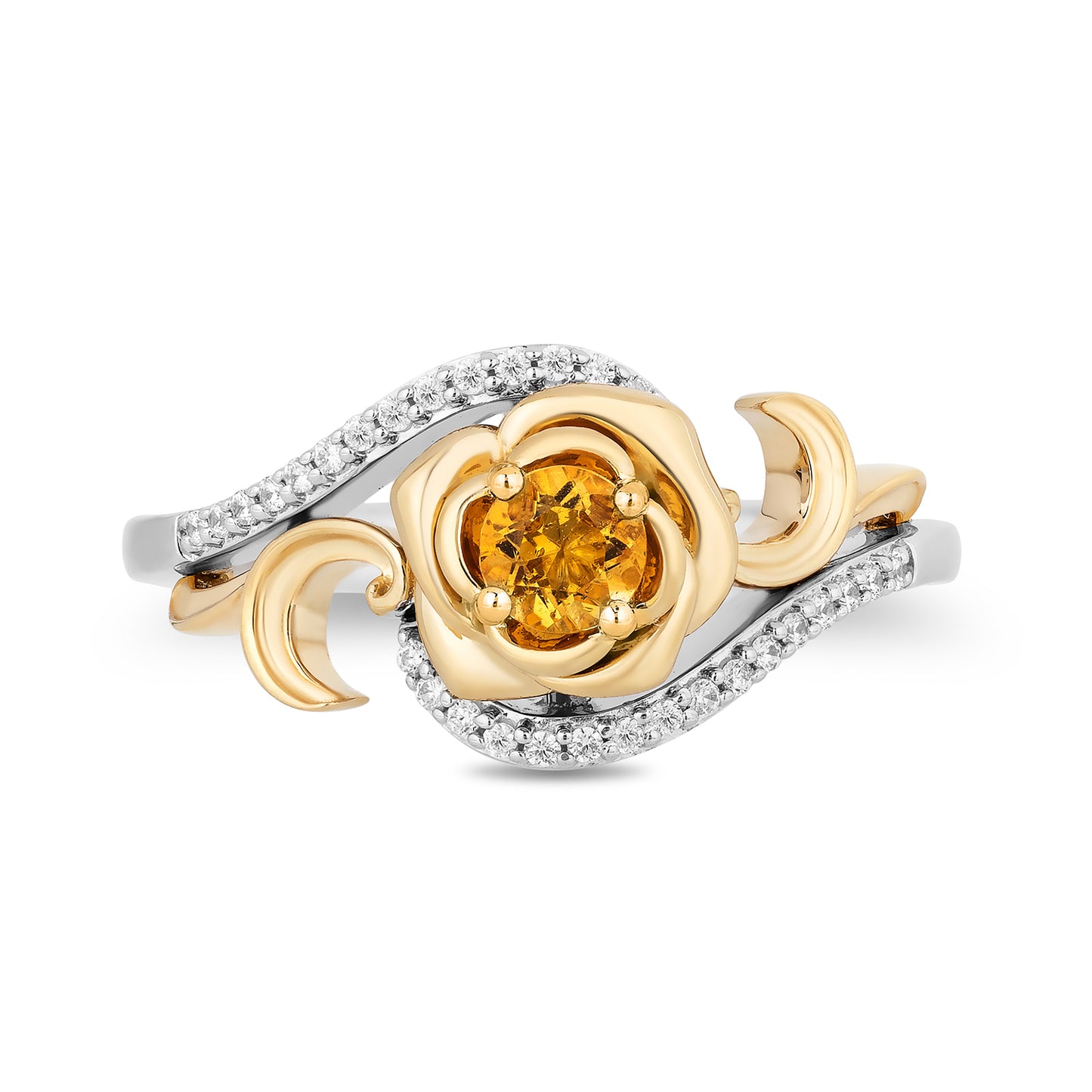 Disney Belle Inspired Diamond & Citrine Rose Ring 10K Yellow Gold 1/10 CTTW View 1