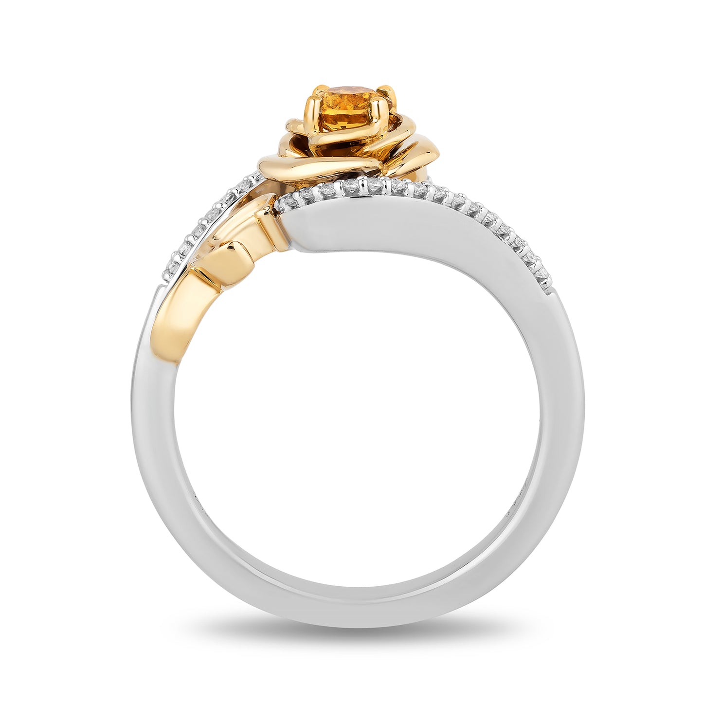 Disney Belle Inspired Diamond & Citrine Rose Ring 10K Yellow Gold 1/10 CTTW View 1