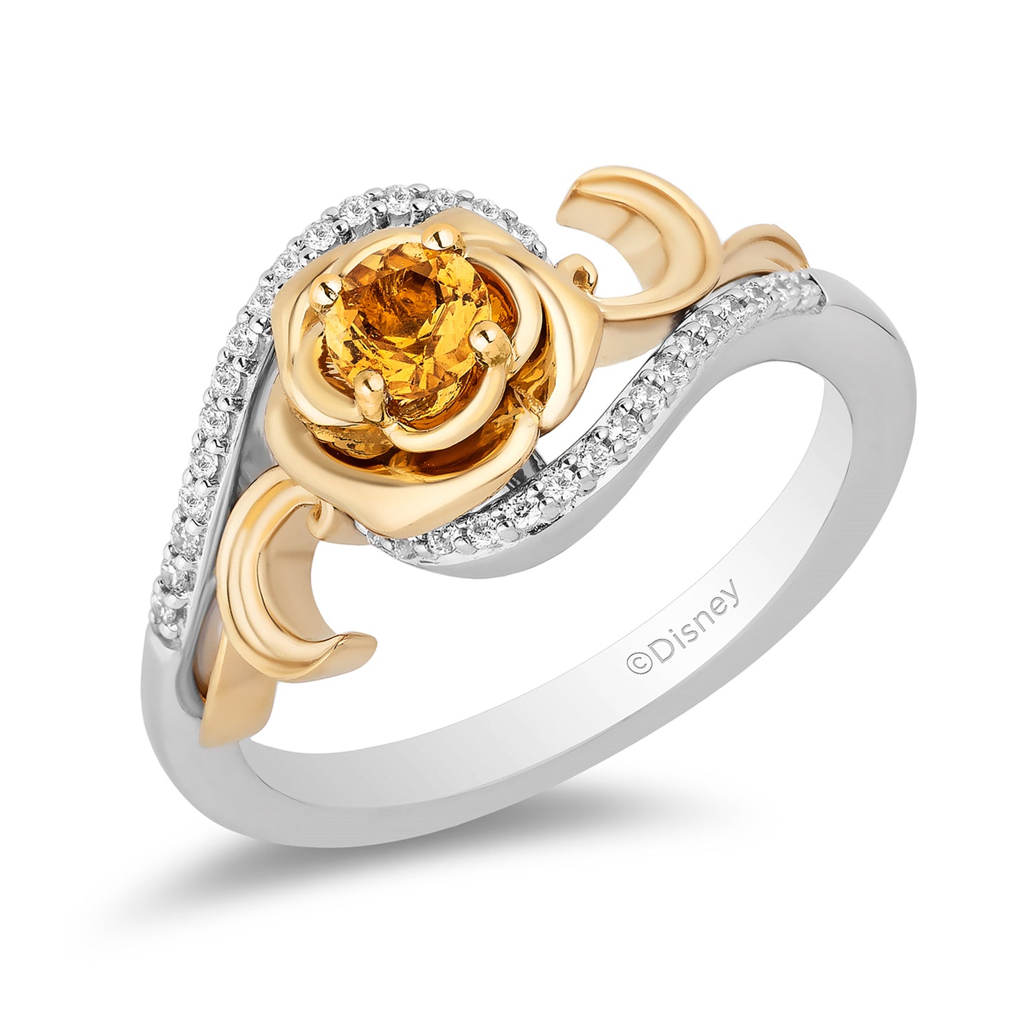 Disney Belle Inspired Diamond & Citrine Rose Ring 10K Yellow Gold