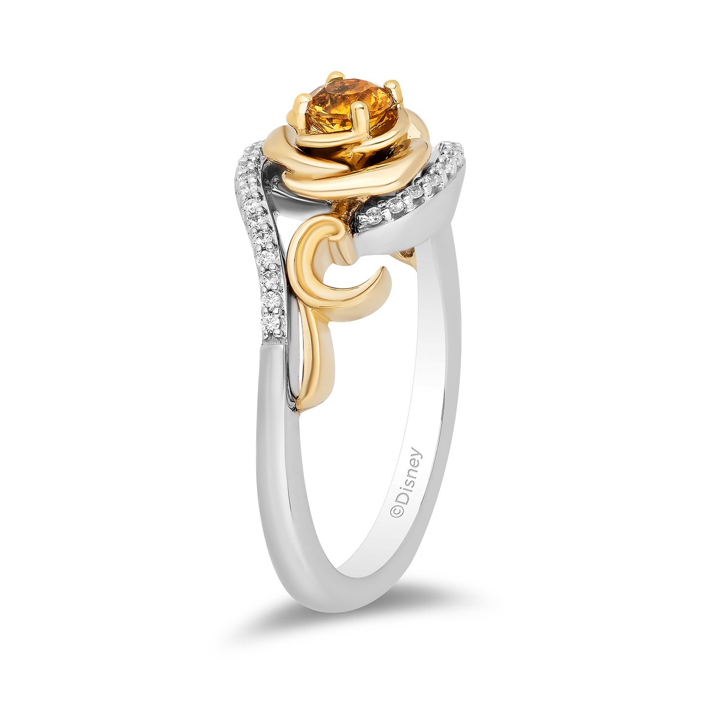 Disney Belle Inspired Diamond & Citrine Rose Ring 10K Yellow Gold 1/10 CTTW View 1