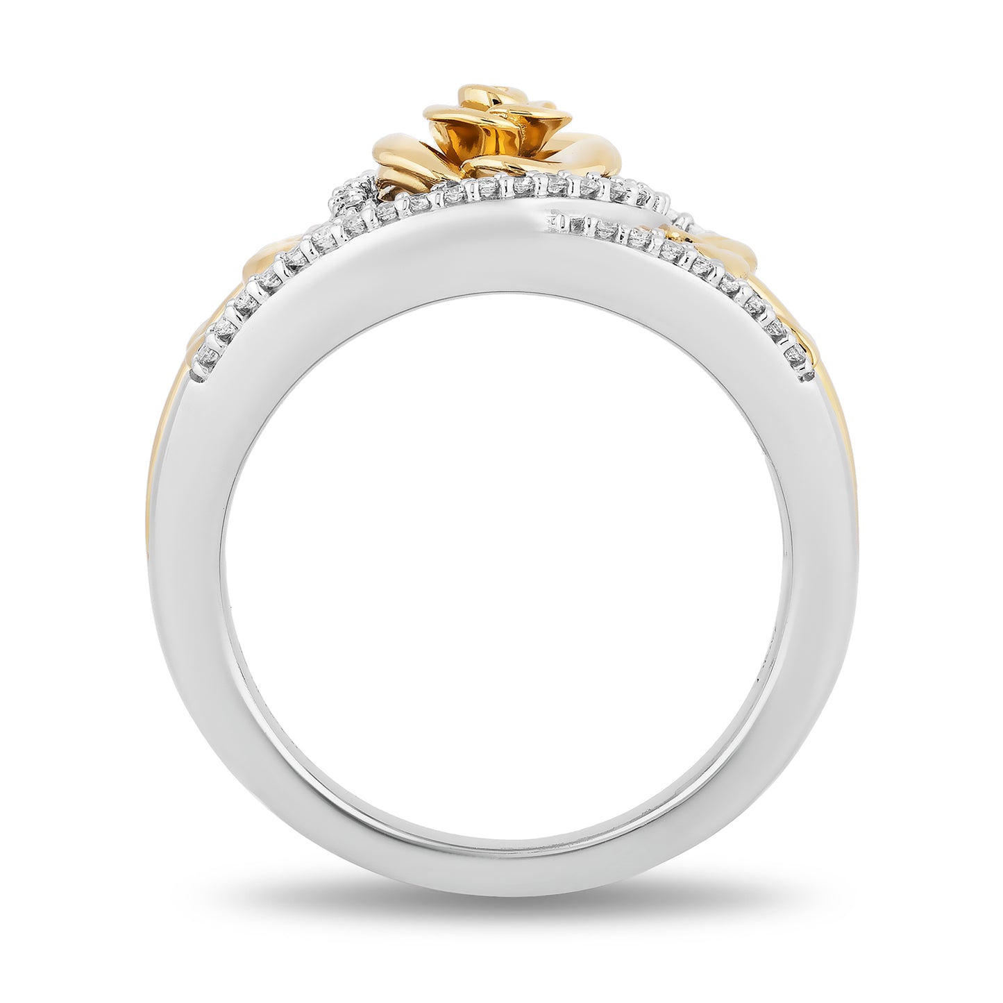 Enchanted Disney Fine Jewelry Sterling Silver and 10K Yellow Gold with 1/5 CTTW Diamond Belle Rose Ring