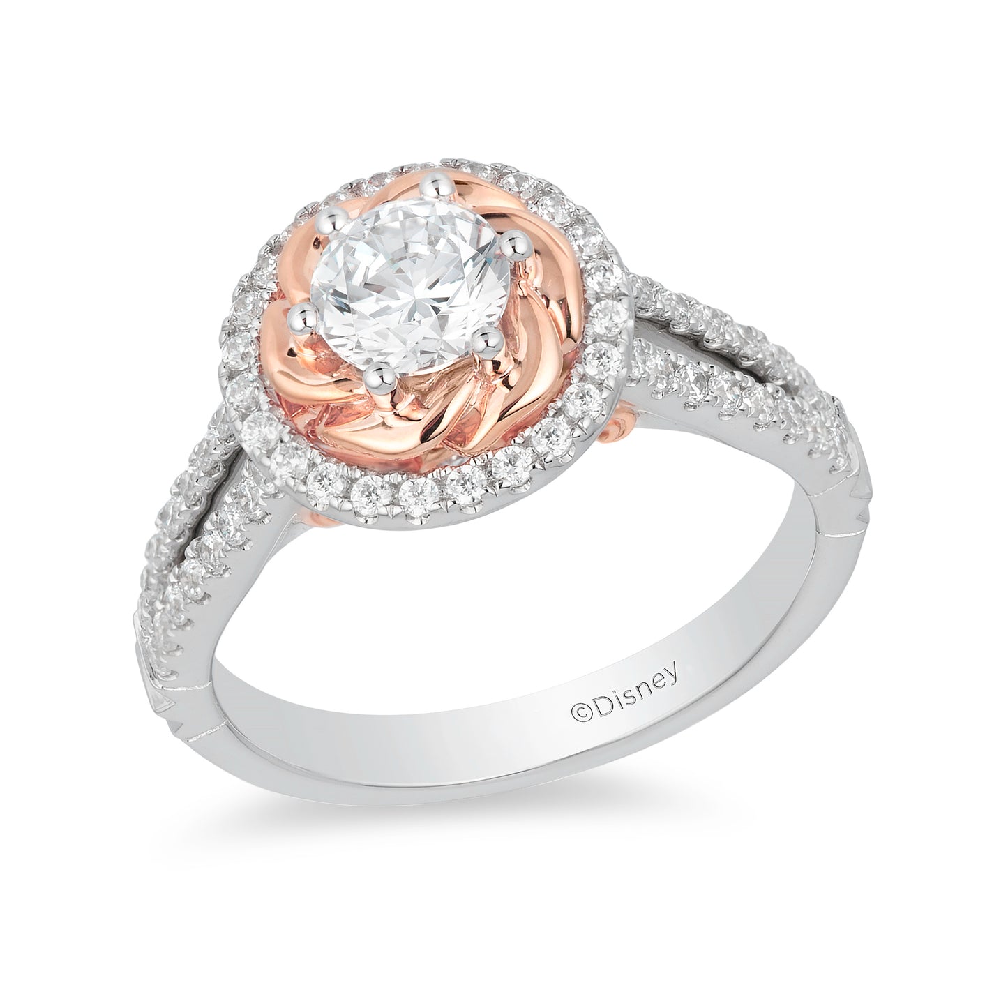 Enchanted Disney Fine Jewelry 14K White Gold and Rose Gold with 1 CTTW Belle Engagement Ring