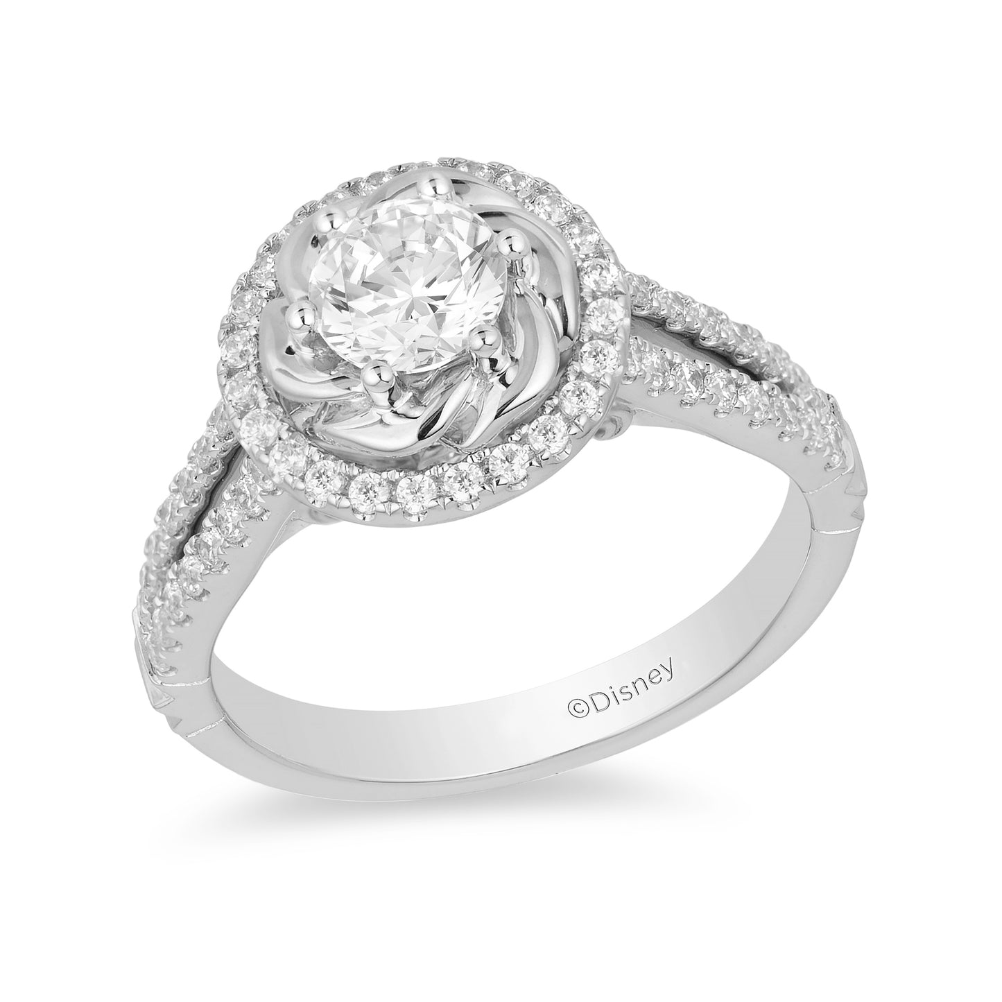Enchanted Disney Fine Jewelry 14K White Gold with 1 CTTW Belle Engagement Ring