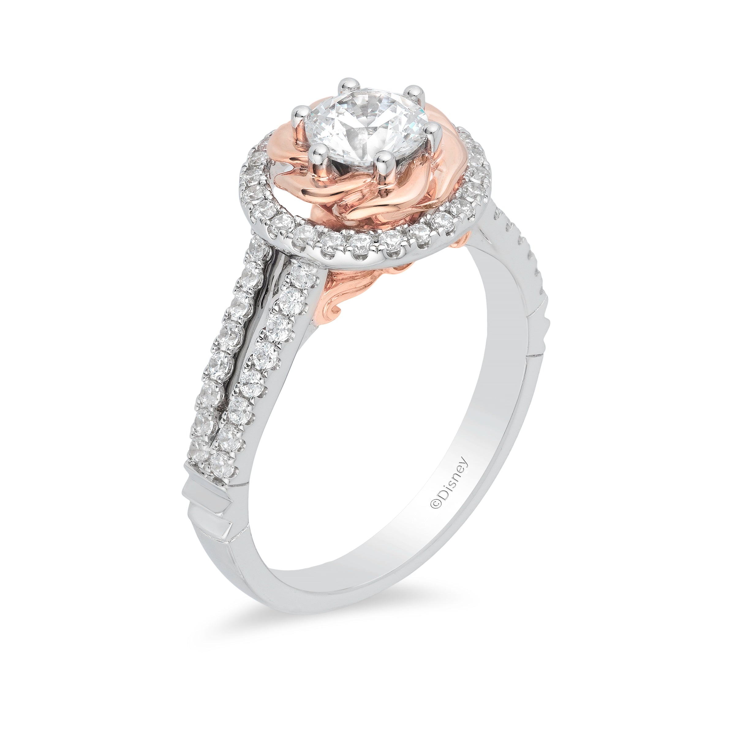 Enchanted Disney Fine Jewelry 14K White Gold and Rose Gold with 1 CTTW Belle Engagement Ring