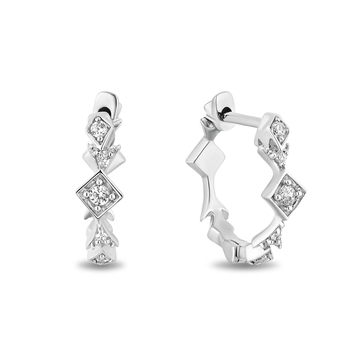 Enchanted Disney Fine Jewelry Sterling Silver with 1/10 CTTW Diamond Elsa Huggie Earrings