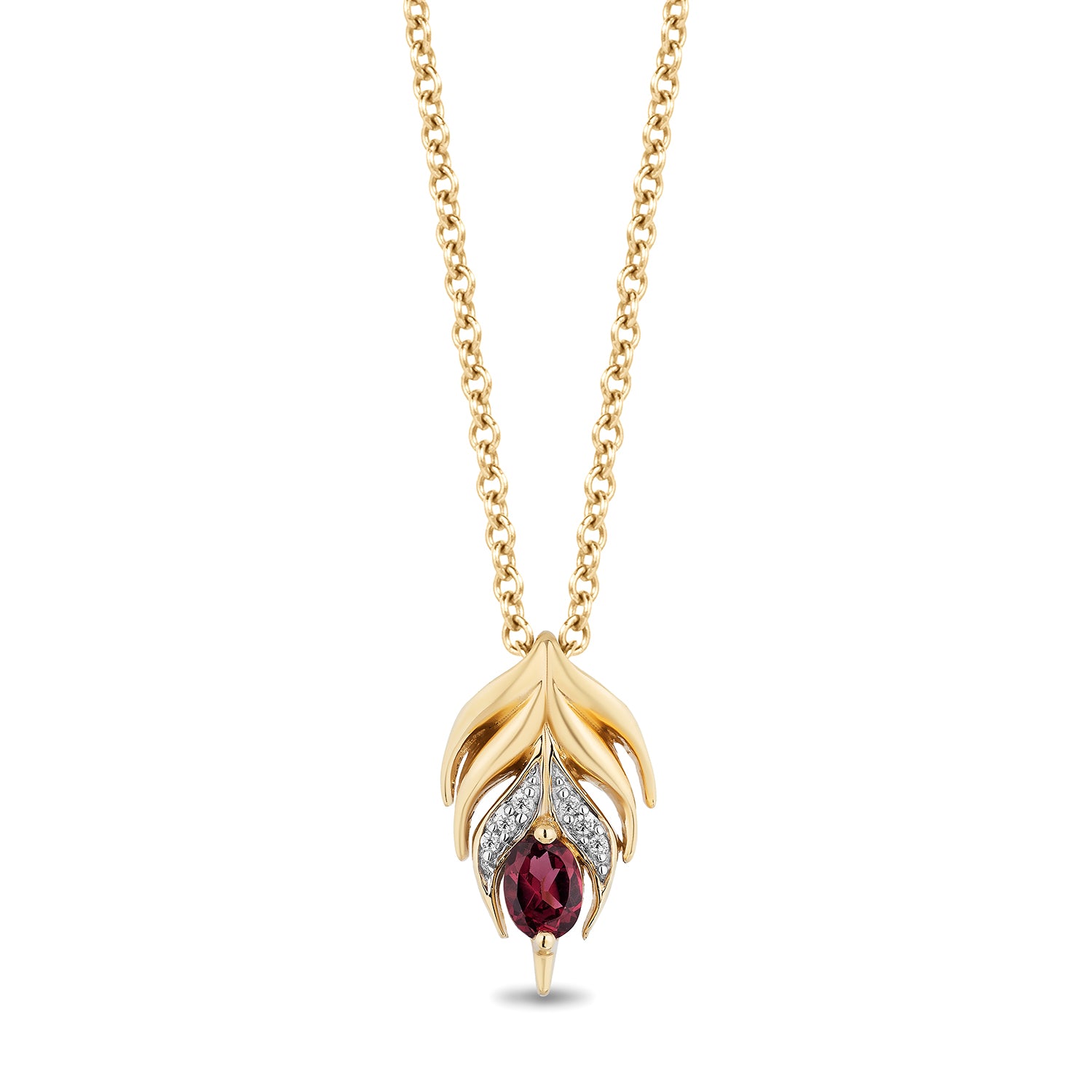 Enchanted Disney Fine Jewelry 10K Yellow Gold with Diamond Accent and Rhodolite Garnet Anna Wheat Pendant Necklace