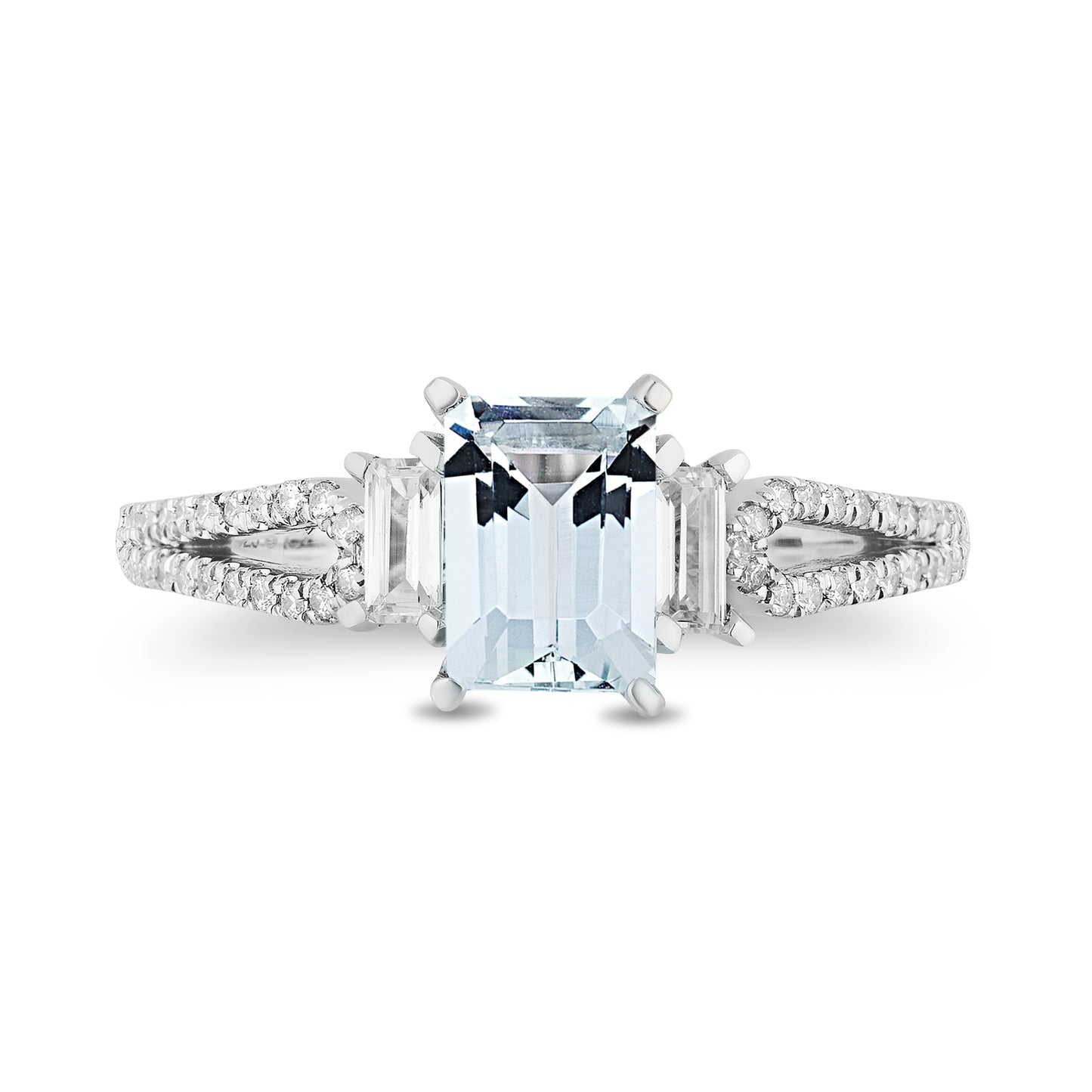 Enchanted Disney Fine Jewelry 10K White Gold with 3/8 CTTW Round and Baguette Diamond and Aquamarine Elsa Engagement Ring