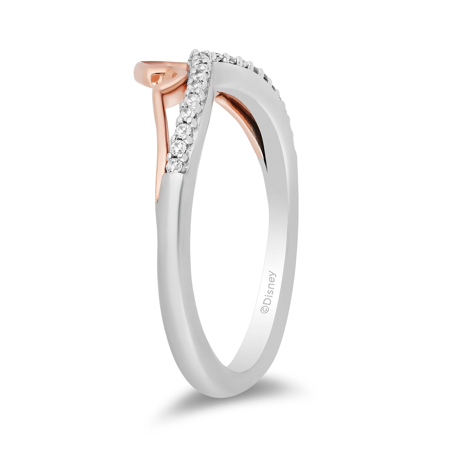 Enchanted Disney Fine Jewelry Sterling Silver and 10K Rose Gold with 1/10 CTTW Diamond Aurora Tiara Ring