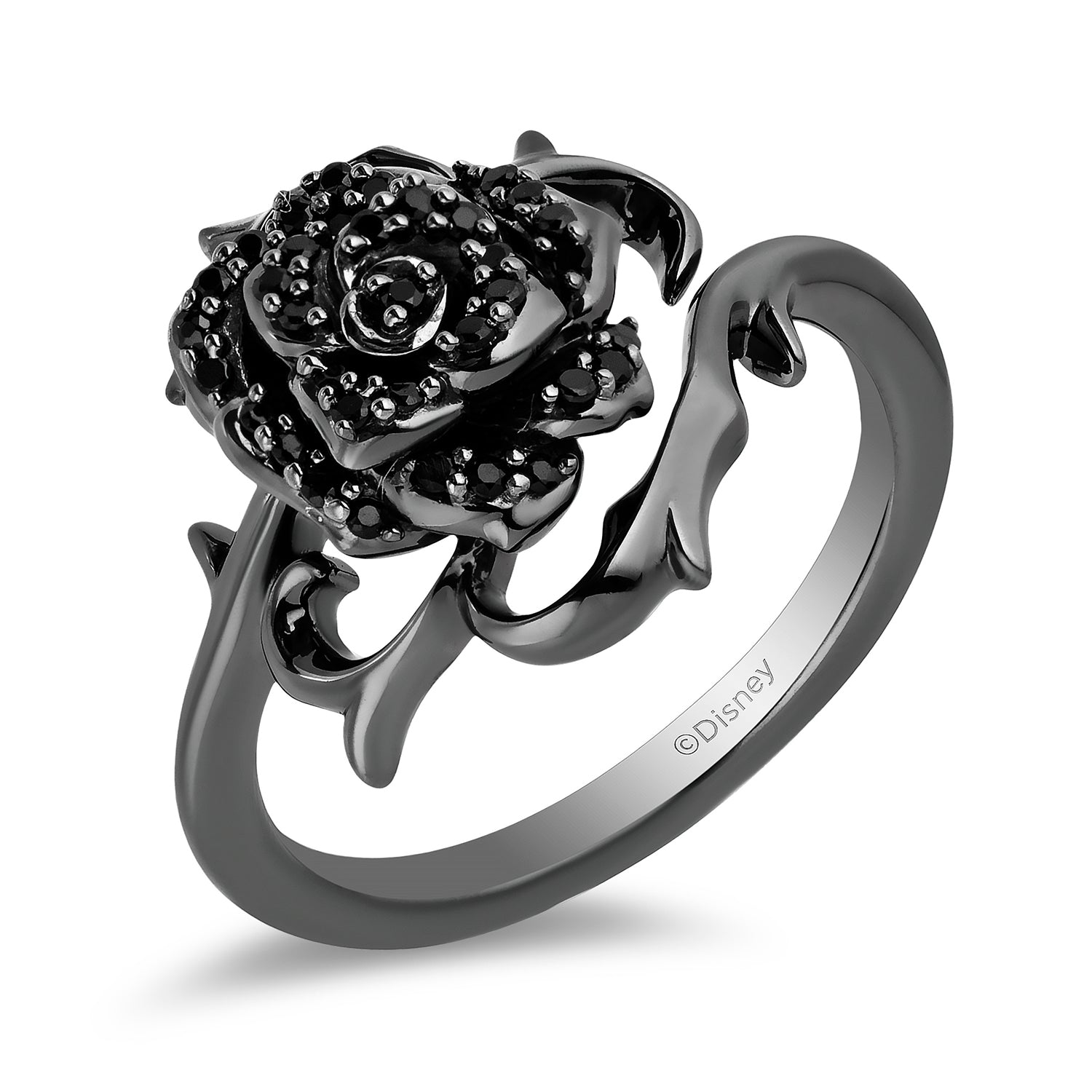 Amazon.com: Jewelili Enchanted Disney Fine Jewelry Sterling Silver with  Black Rhodium 1/5 Cttw Treated Black Round Diamonds Maleficent Rose Ring  Size 5: Clothing, Shoes & Jewelry