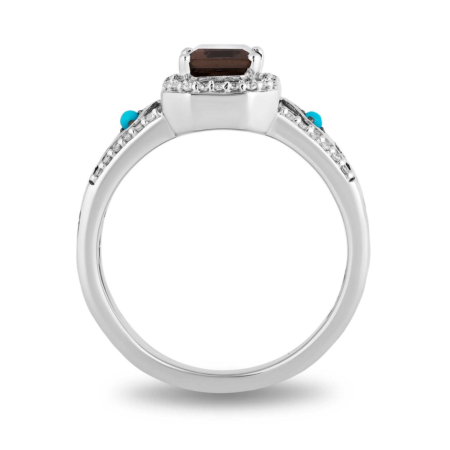 Enchanted Disney Fine Jewelry Sterling Silver with 1/5 CTTW Diamond with Smokey Quartz and Turquoise Pocahontas Ring