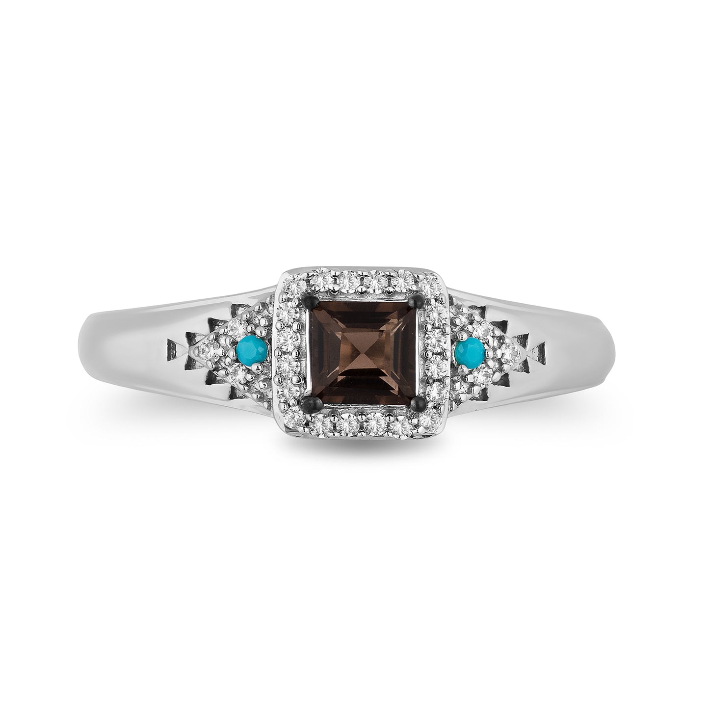 Enchanted Disney Fine Jewelry Sterling Silver with 1/10 CTTW Diamond with Smokey Quartz and Turquoise Pocahontas Ring