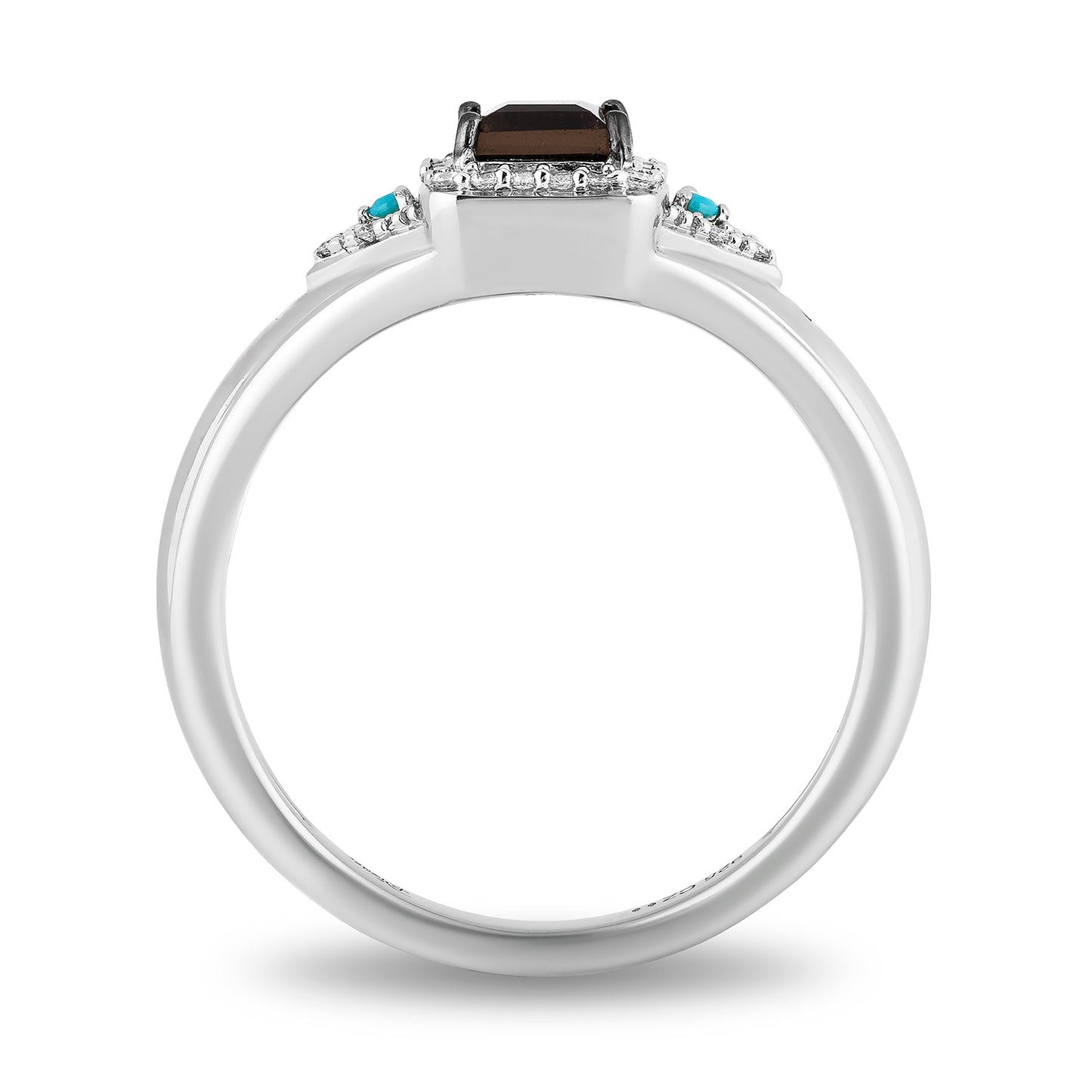 Enchanted Disney Fine Jewelry Sterling Silver with 1/10 CTTW Diamond with Smokey Quartz and Turquoise Pocahontas Ring