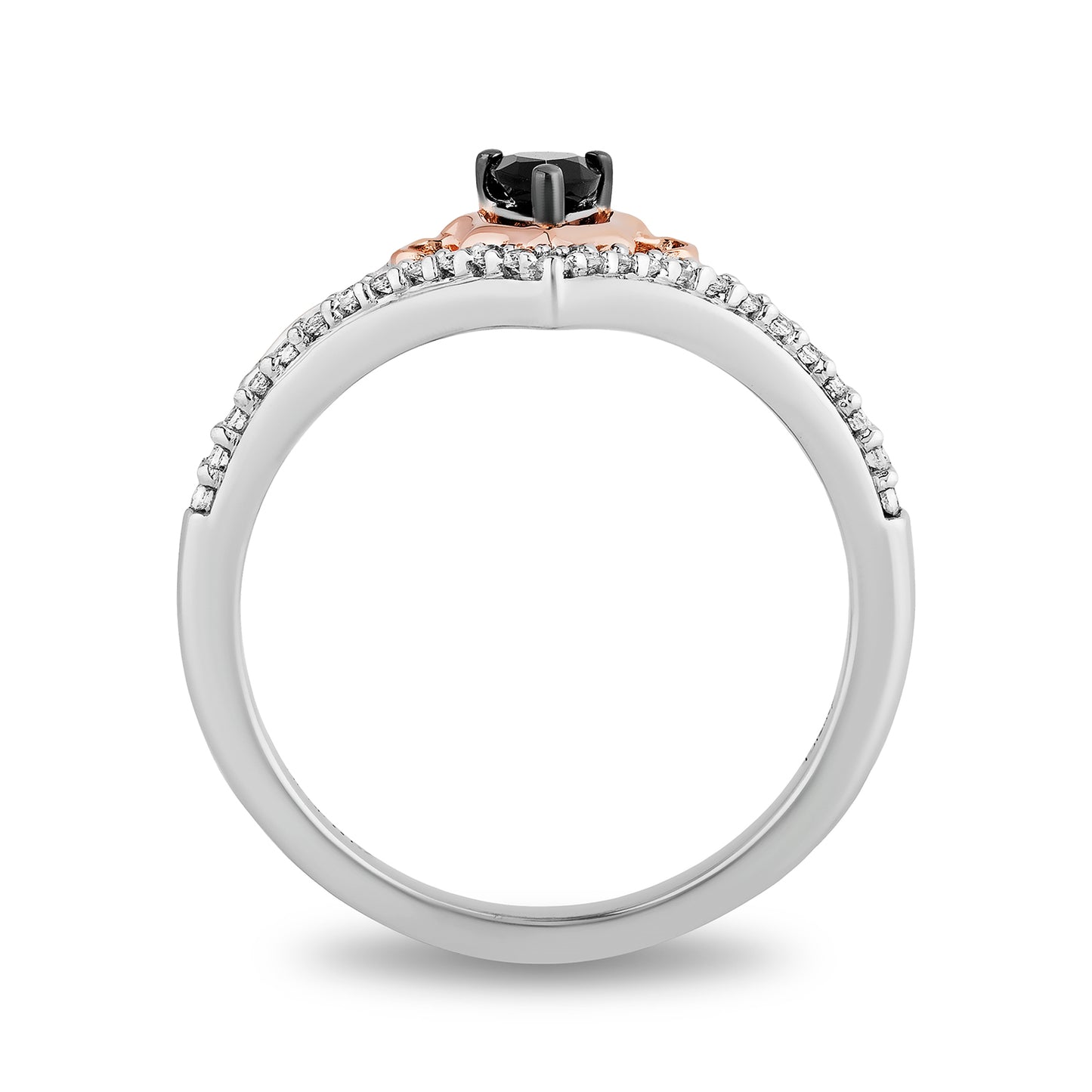 Enchanted Disney Fine Jewelry 10K Rose Gold and Sterling Silver with 1/6 CTTW Black and White Diamond with Black Onyx Maleficent Ring