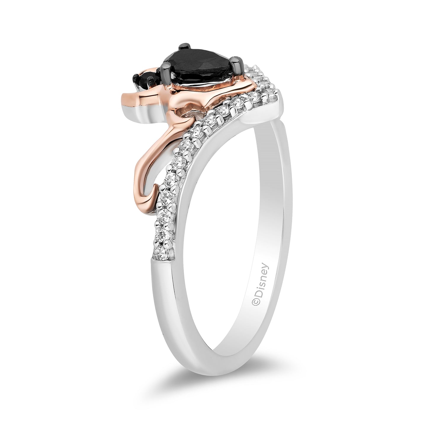 Enchanted Disney Fine Jewelry 10K Rose Gold and Sterling Silver with 1/6 CTTW Black and White Diamond with Black Onyx Maleficent Ring