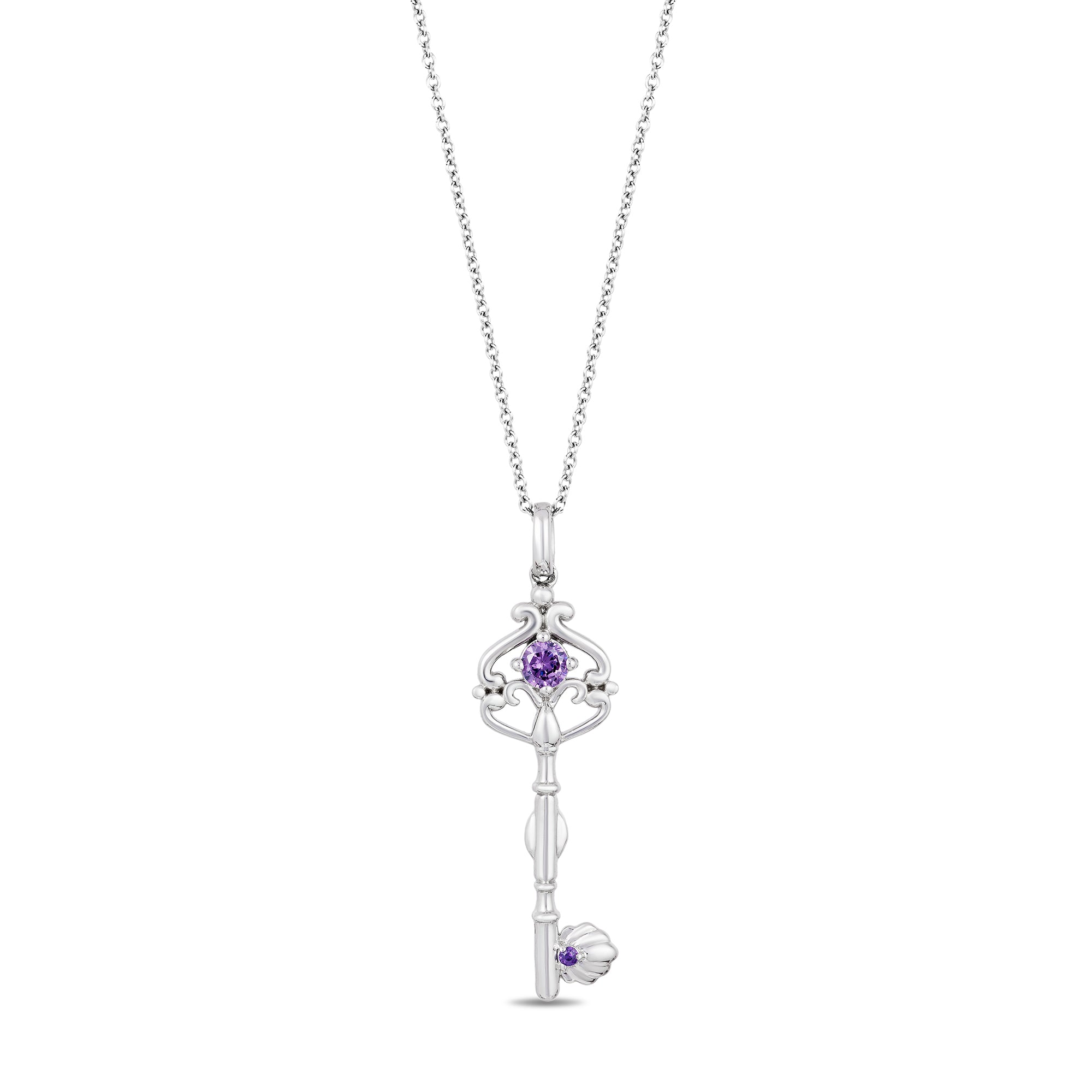 Disney Ariel Inspired Amethyst Key Pendant Necklace in Sterling
