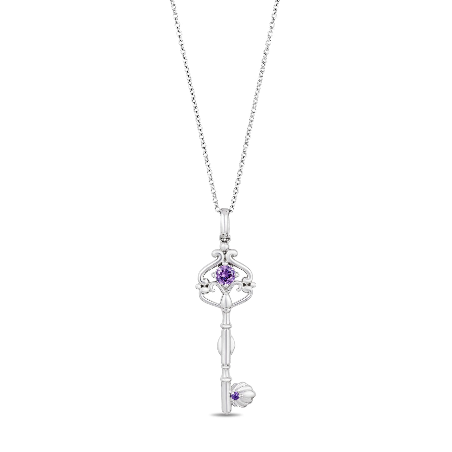 Enchanted Disney Fine Jewelry Sterling Silver Amethyst Ariel Shell Key Pendant Necklace