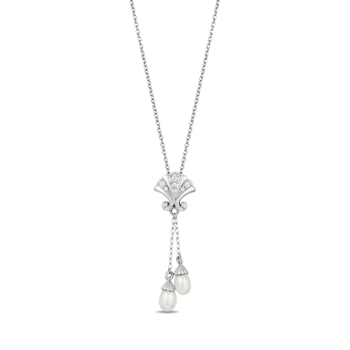 Disney Ariel Inspired Diamond Pearl Shell Pendant Necklace in Sterling Silver 1 10 CTTW Enchanted Disney Fine Jewelry
