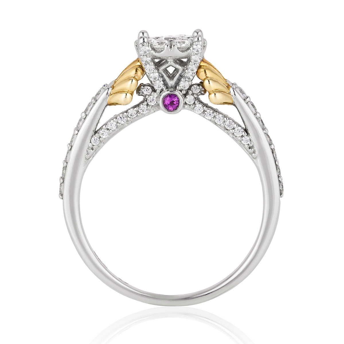 Enchanted Disney Fine Jewelry 14K White Gold and Yellow Gold with 5 8 CTTW Diamond and Amethyst Ariel Shell Composite Engagement Ring