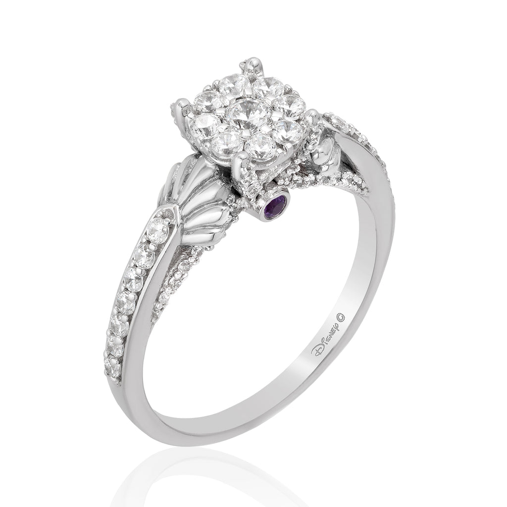 Disney Ariel Inspired Diamond Amethyst Shell Composite Engagement Ring in 14K White Gold 5 8 CTTW Enchanted Disney Fine Jewelry
