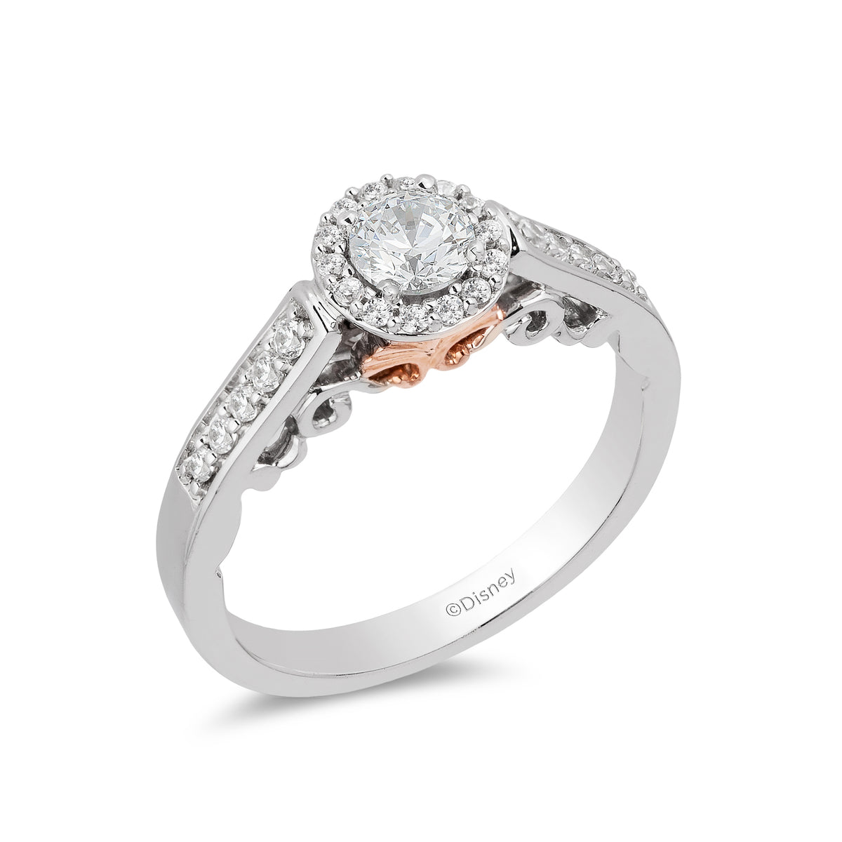 Enchanted Disney Fine Jewelry 14k White Gold and Rose Gold with 1 2 CTTW Ariel Shell Engagement Ring