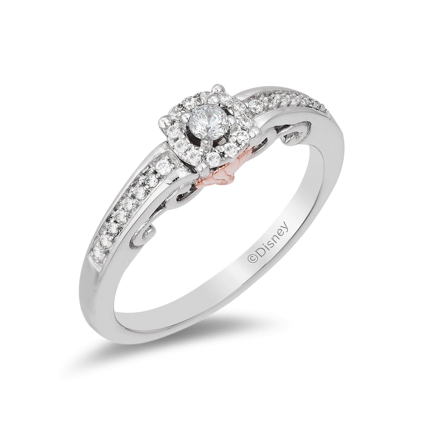 Enchanted Disney Fine Jewelry 14K White Gold and Rose Gold with 1/5 CTTW Ariel Shell Promise Ring
