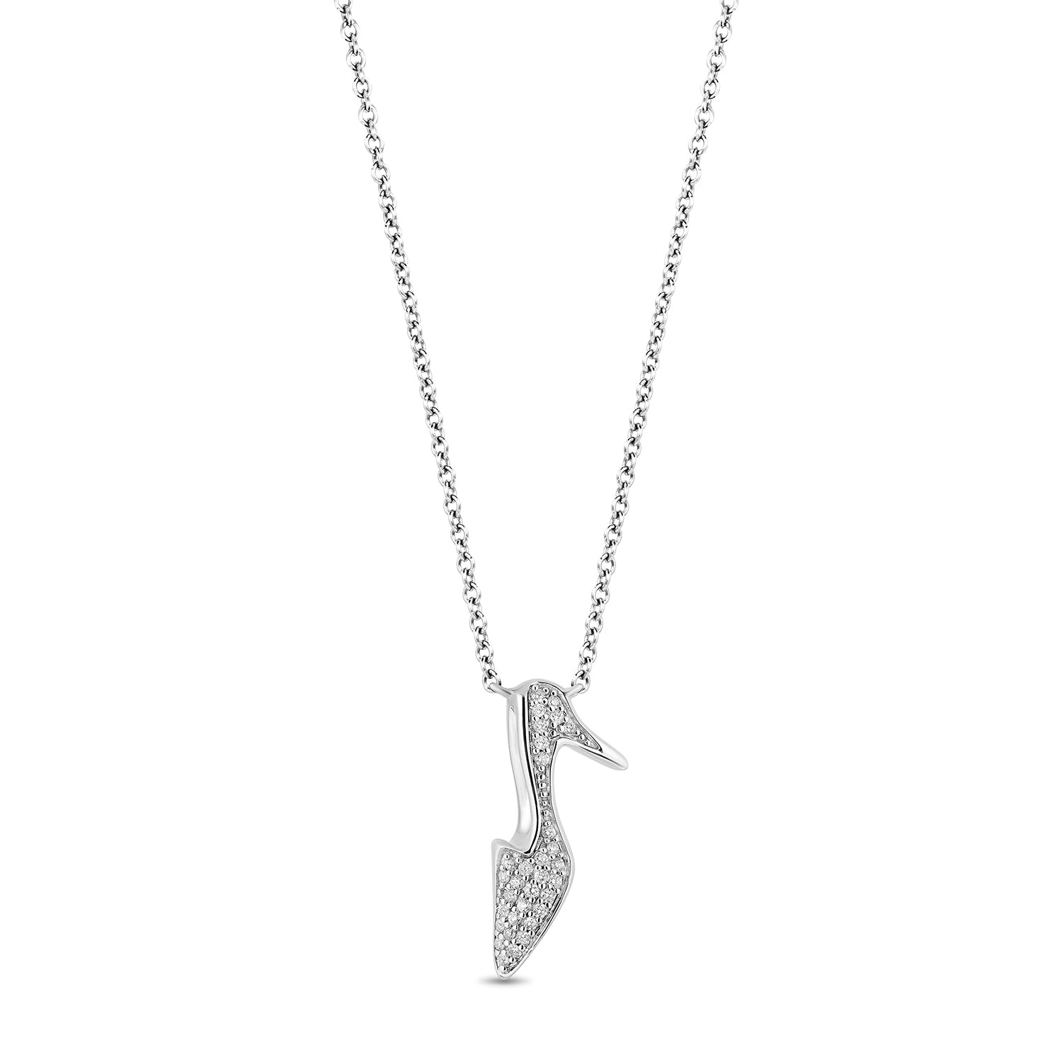Disney Cinderella Inspired Diamond Necklace Pendant in Sterling Silver 1 10 CTTW Enchanted Disney Fine Jewelry