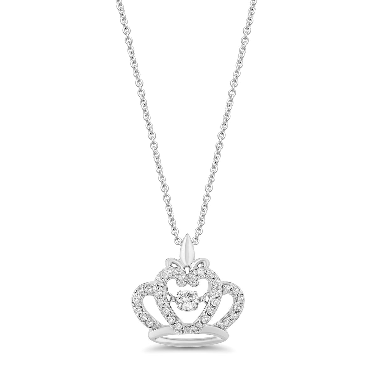 Enchanted Disney Fine Jewelry Sterling Silver With 1 4 CTTW Diamond Majestic Princess Crown Twinkling Pendant Necklace