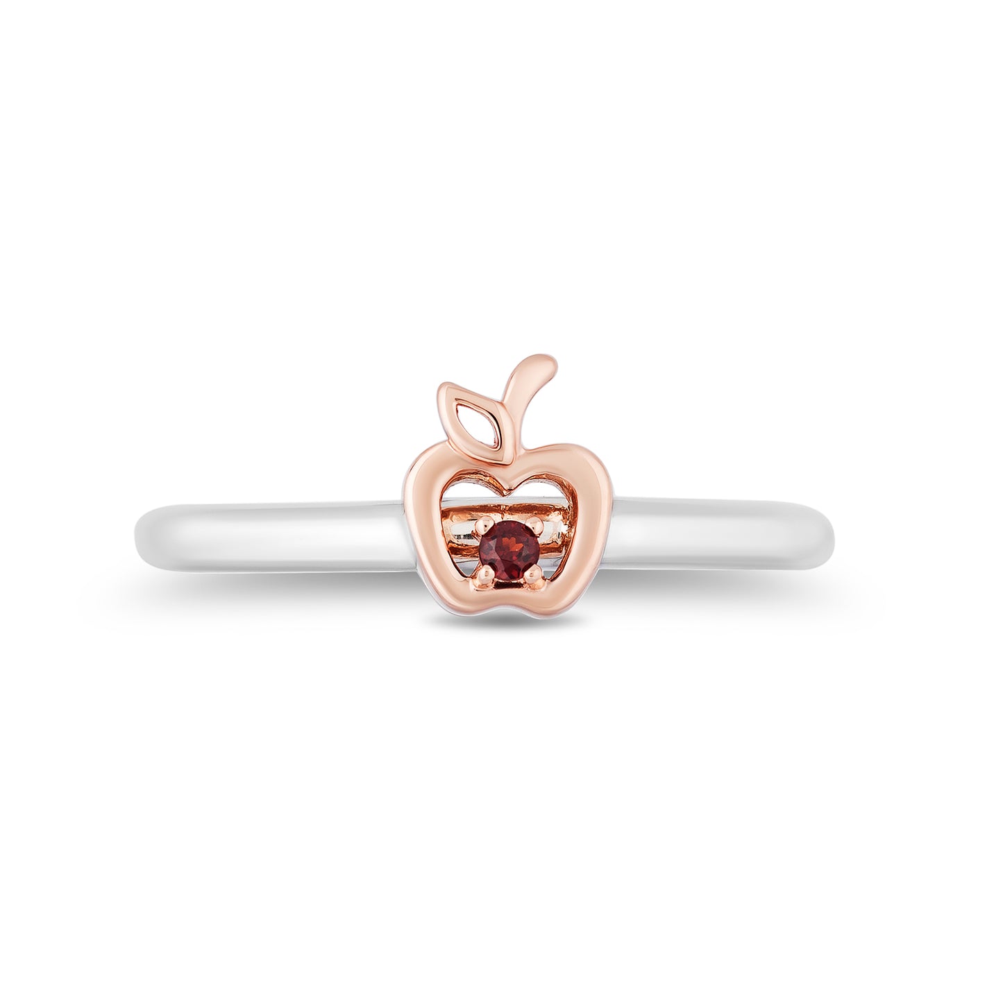 Enchanted Disney Fine Jewelry Sterling Silver and 10K Rose Gold and Diamond Accent with Red Garnet Snow White Duo Ring