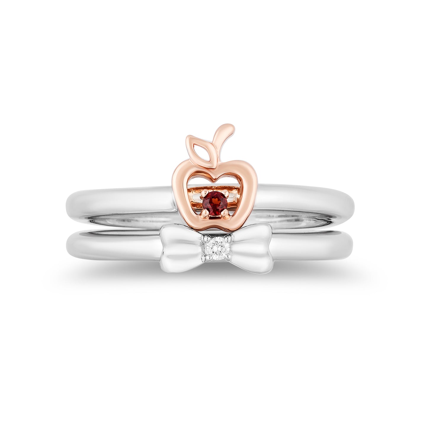 Enchanted Disney Fine Jewelry Sterling Silver and 10K Rose Gold and Diamond Accent with Red Garnet Snow White Duo Ring