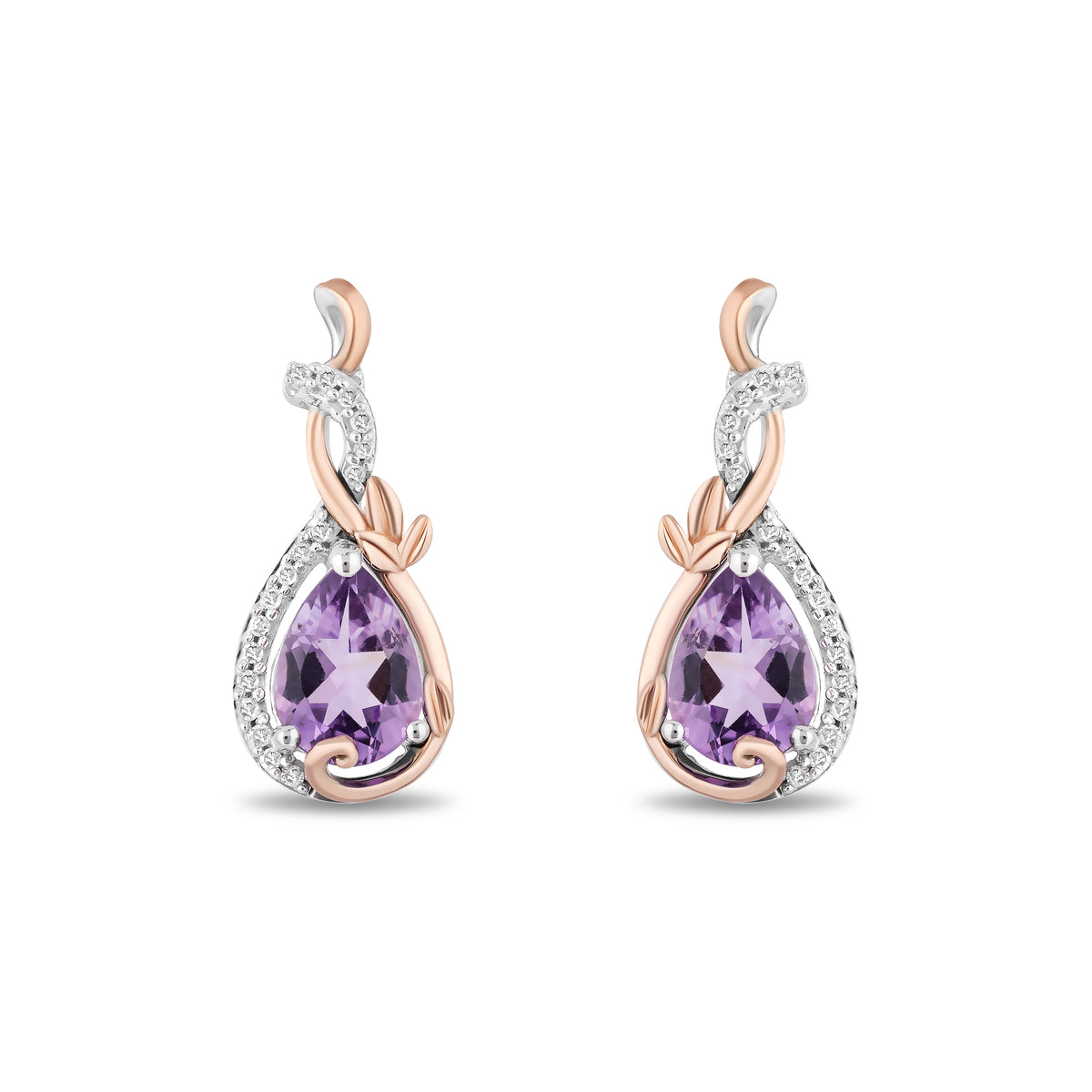 Disney Rapunzel Inspired Diamond Earrings 14K Rose Gold over Sterling Silver 1 10 CTTW Enchanted Disney Fine Jewelry