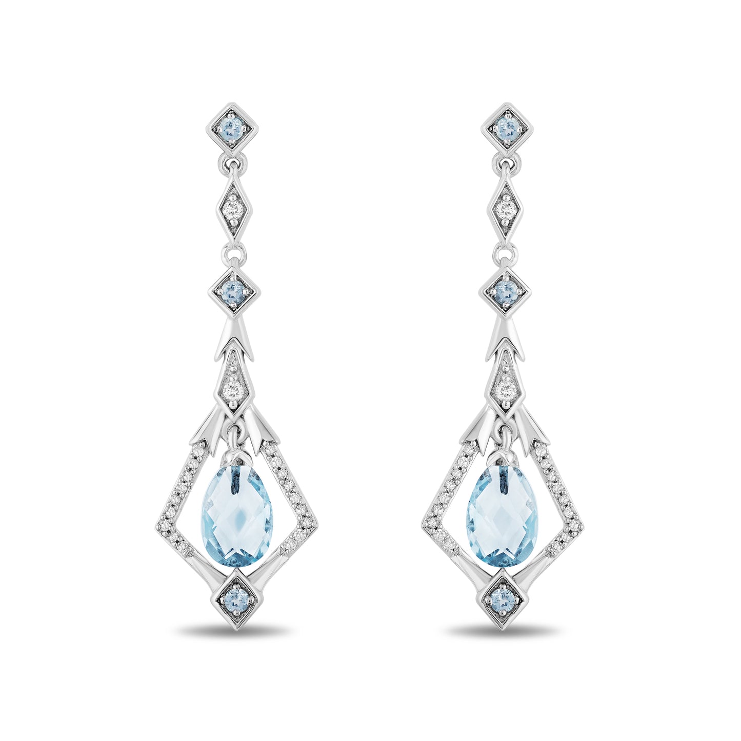 Enchanted Disney Fine Jewelry Sterling Silver with 1/8 CTTW Diamond and Swiss Blue Topaz Elsa Dangling Earrings