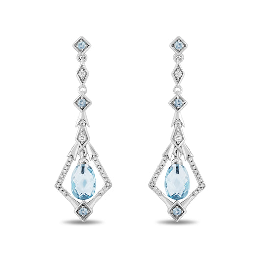 Enchanted Disney Fine Jewelry Sterling Silver with 1/8 CTTW Diamond and Swiss Blue Topaz Elsa Dangling Earrings