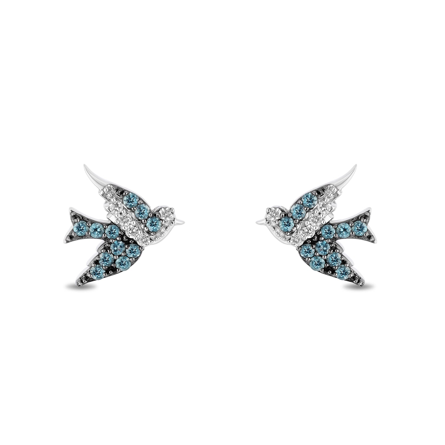 Enchanted Disney Fine Jewelry Sterling Silver with 1/15 CTTW Diamonds and London Blue Topaz, Disney's Cinderella Blue Bird Stud Earrings