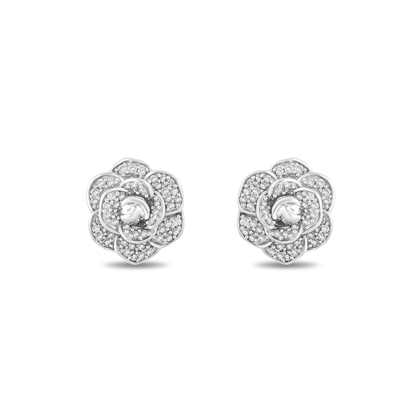 Enchanted Disney Fine Jewelry Sterling Silver with 1/5 CTTW Diamonds, Disney's Cinderella Stud Earrings