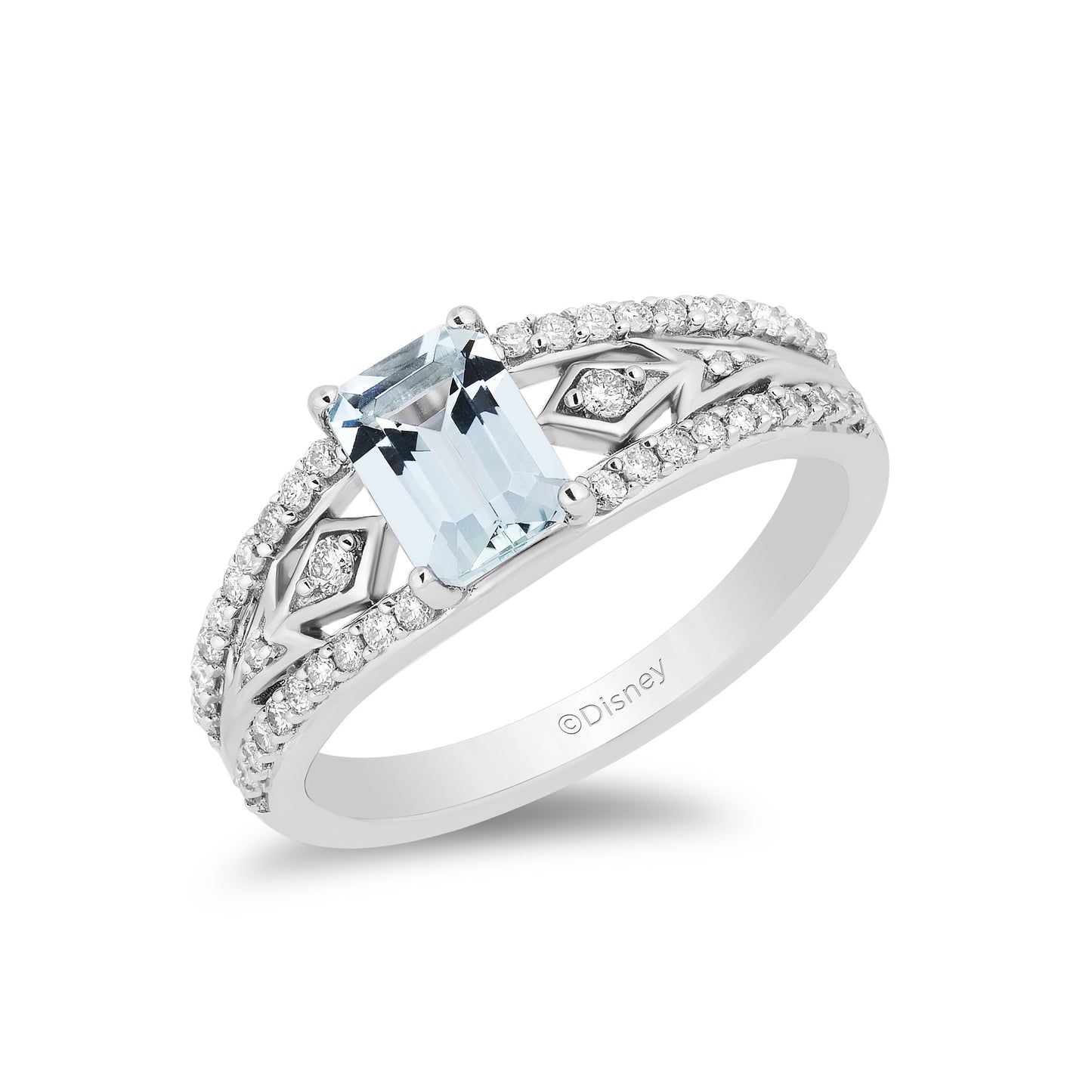 Enchanted Disney Fine Jewelry Sterling Silver with 1/4 CTTW Diamond and Aquamarine Elsa Ring