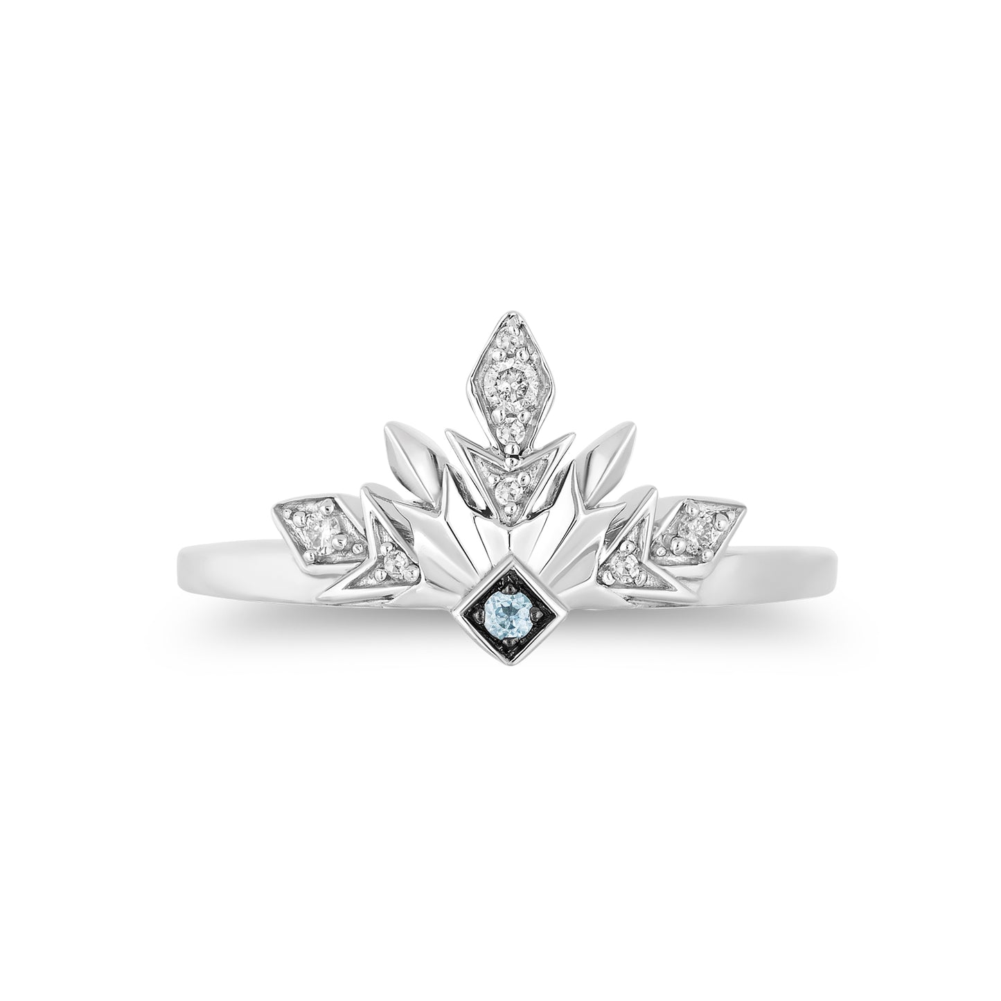 Enchanted Disney Fine Jewelry Sterling Silver with 1/20 CTTW Diamond with Swiss Blue Topaz Frozen 2 Elsa Snowflake Ring