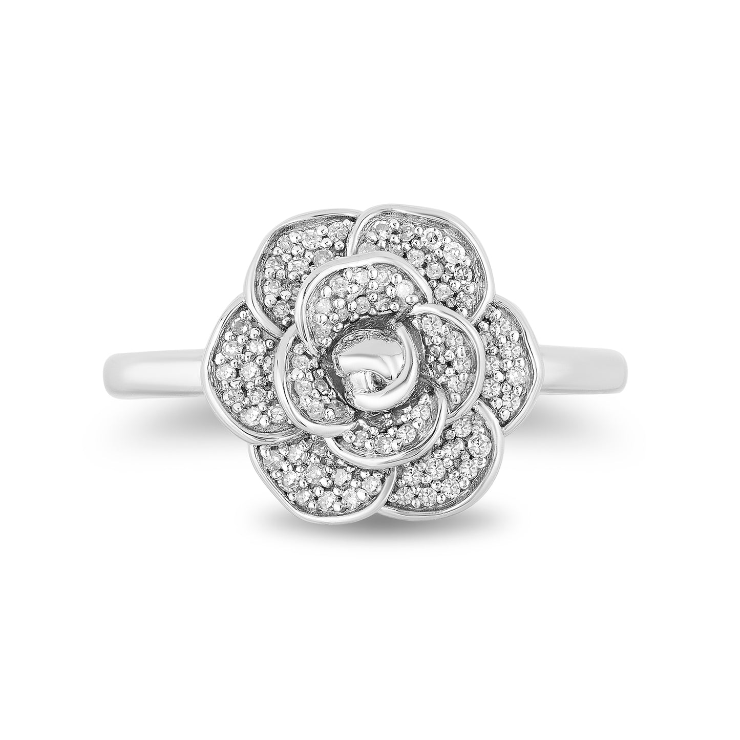 Enchanted Disney Fine Jewelry Sterling Silver with 1/5 CTTW Diamonds, Disney's Cinderella Flower Ring