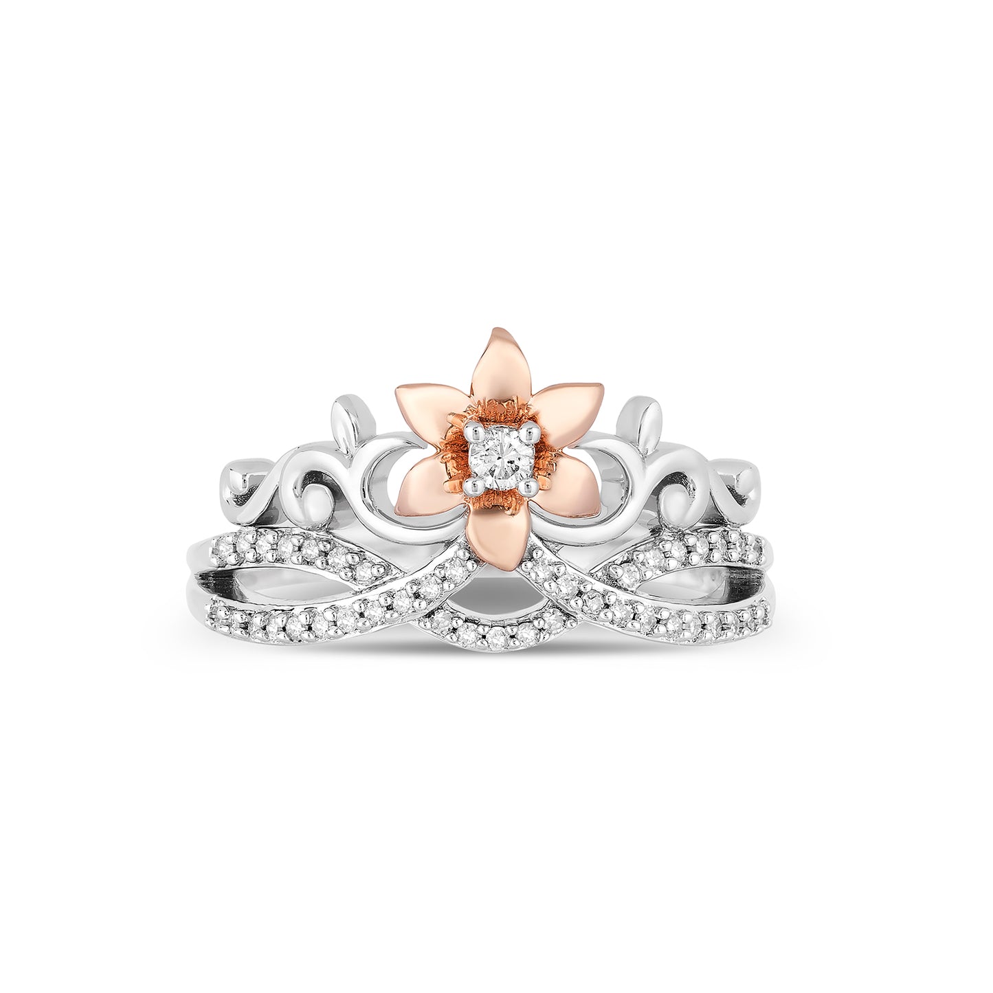 Enchanted Disney Fine Jewelry 14K Rose Gold Over Sterling Silver with 1/5 CTTW Diamond Rapunzel Fashion Ring
