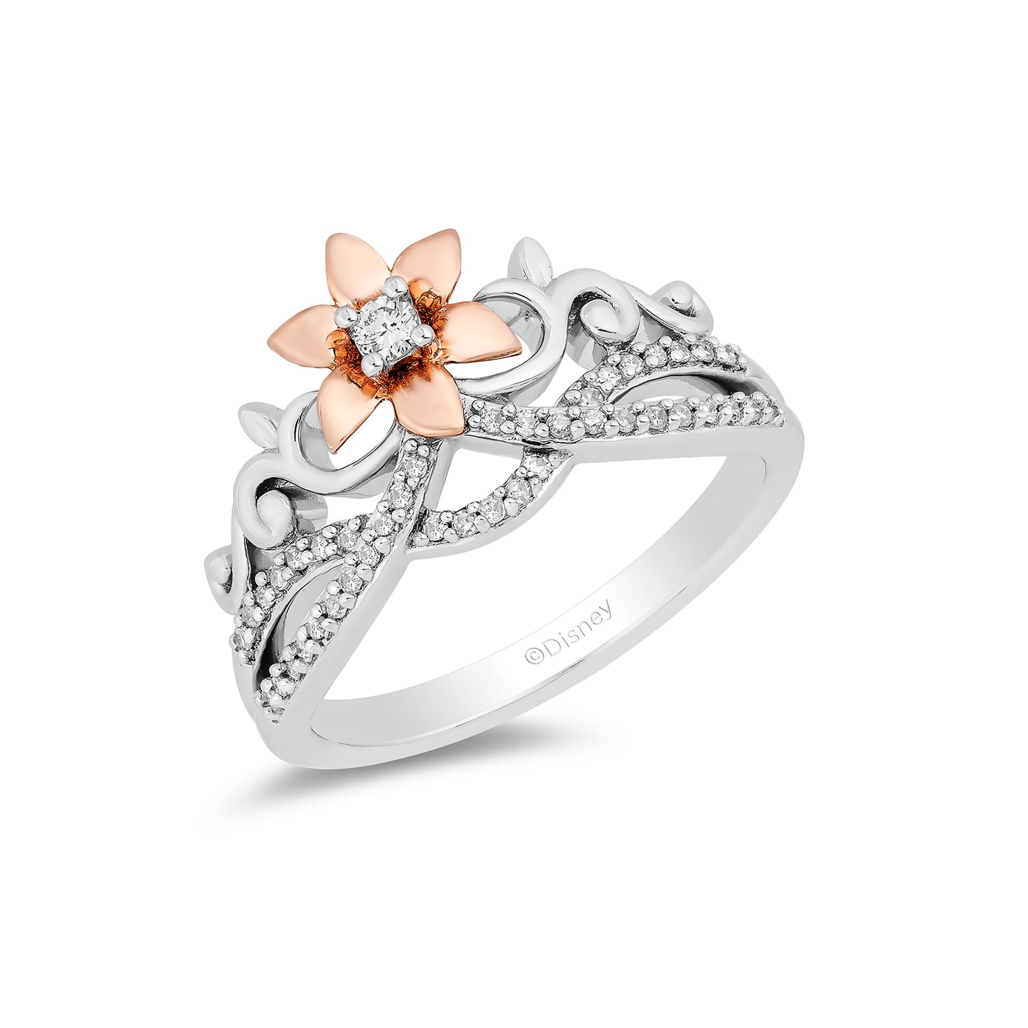 Enchanted Disney Fine Jewelry 14K Rose Gold Over Sterling Silver with 1/5 CTTW Diamond Rapunzel Fashion Ring