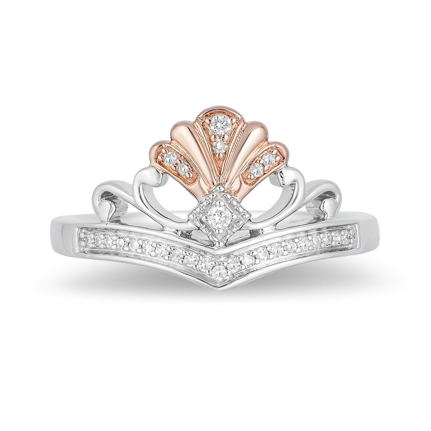 Enchanted Disney Fine Jewelry 14K Rose Gold Over Sterling Silver with 1/10 CTTW Ariel Shell Tiara Ring