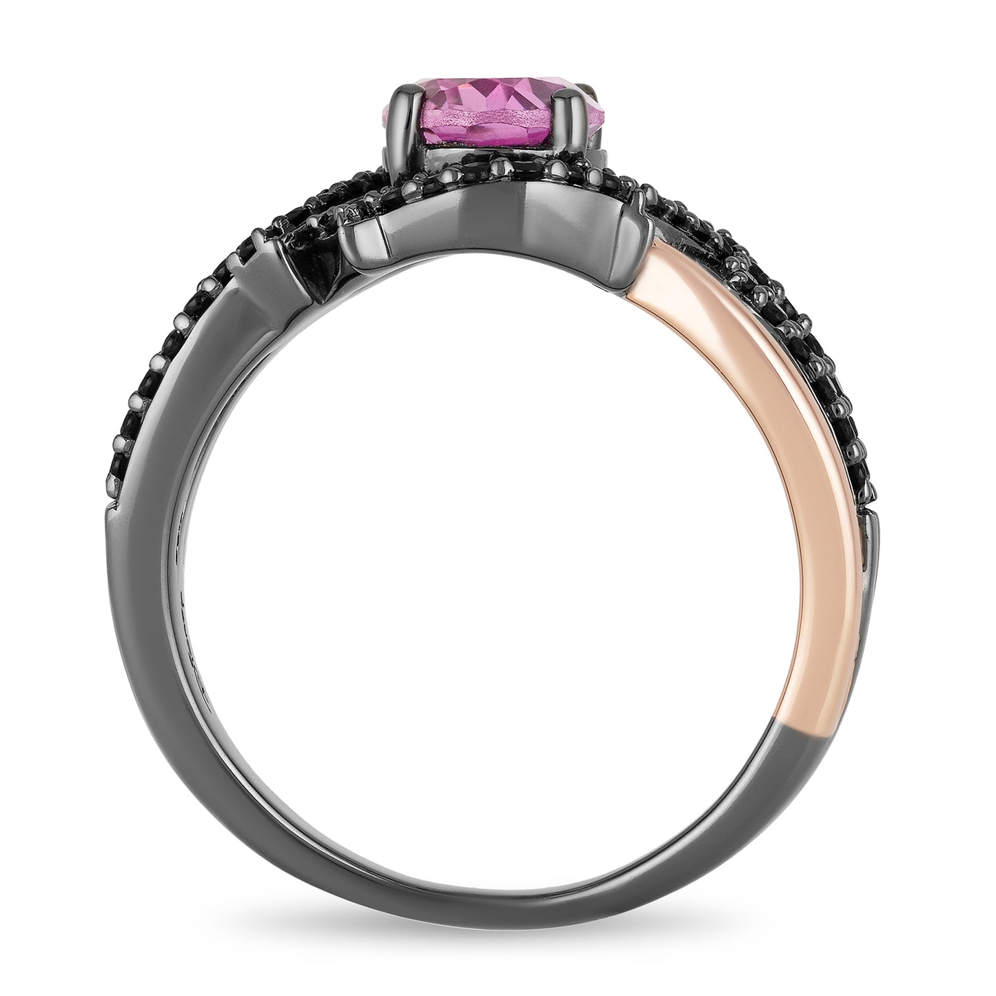 Enchanted Disney Fine Jewelry 14K Rose Gold over Sterling Silver with Black Rhodium with 1/4 CTTW Diamond and Created Pink Sapphire Maleficent Ring