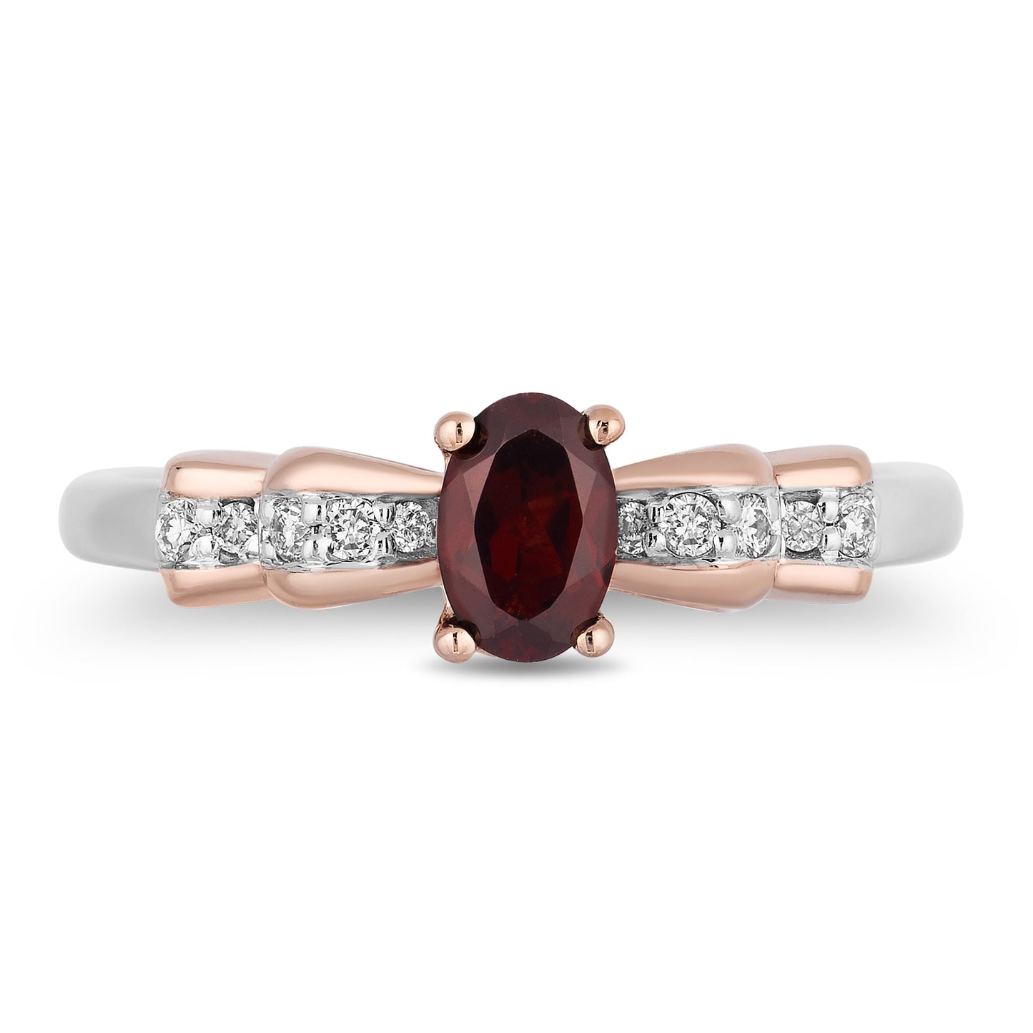 Enchanted Disney Fine Jewelry Sterling Silver and 10K Rose Gold with 1/12 CTTW Diamond and Red Garnet Snow White Ring