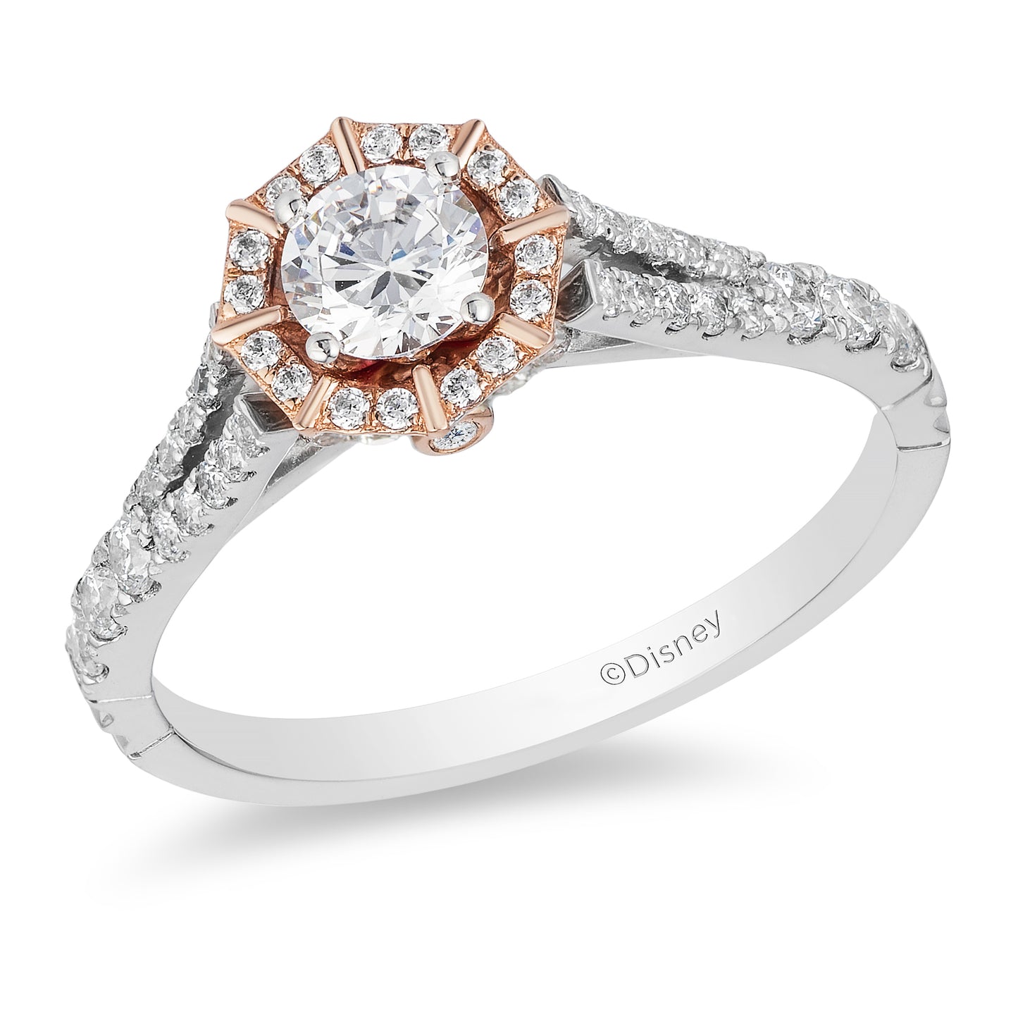 Enchanted Disney Fine Jewelry 14K White Gold and Rose Gold 3/4 CTTW Mulan Engagement Ring