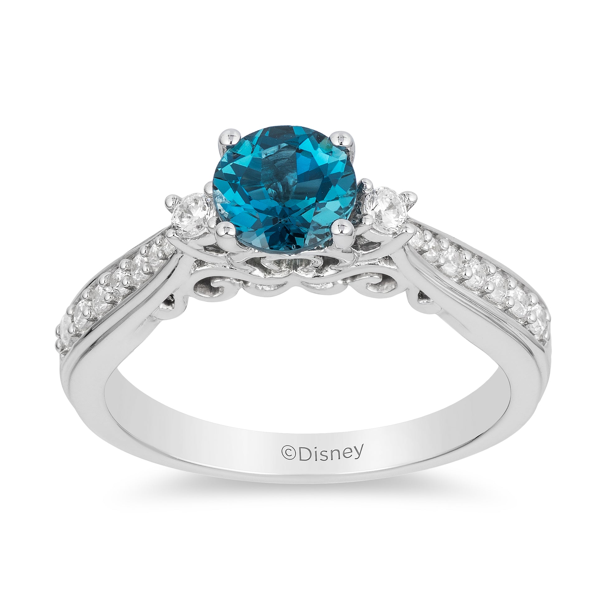 Disney Cinderella Inspired Diamond and London Blue Topaz Ring in Sterling Silver 1/5 CTTW View 5