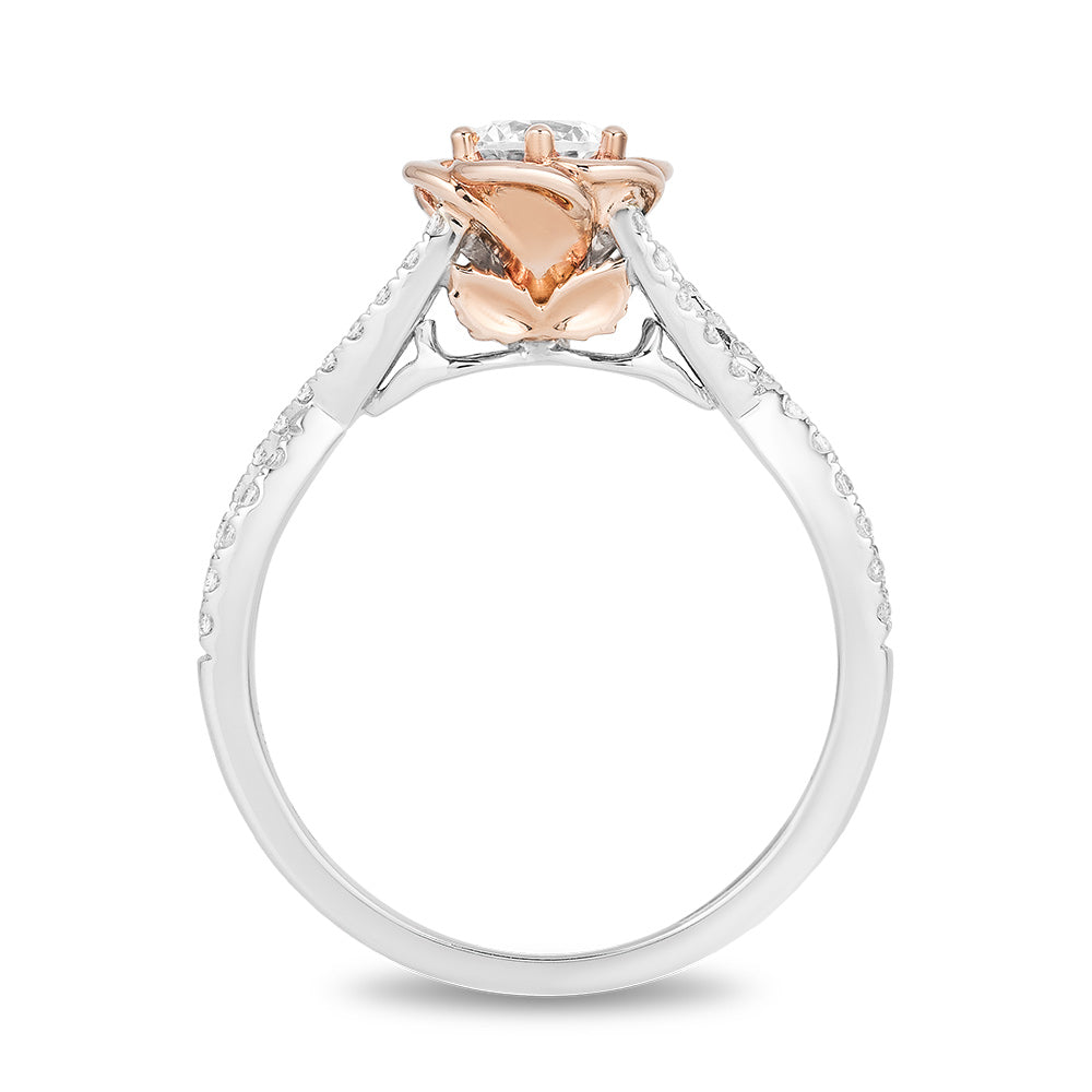 Enchanted Disney Fine Jewelry 14K Rose Gold and White Gold with 1/2 CTTW Diamond Belle Bridal Ring