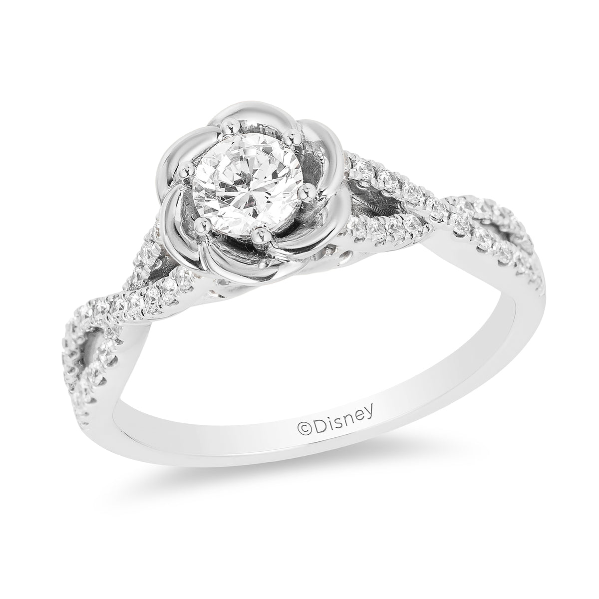 Enchanted Disney Fine Jewelry 14K White Gold with 1 2 CTTW Diamond Belle Bridal Ring