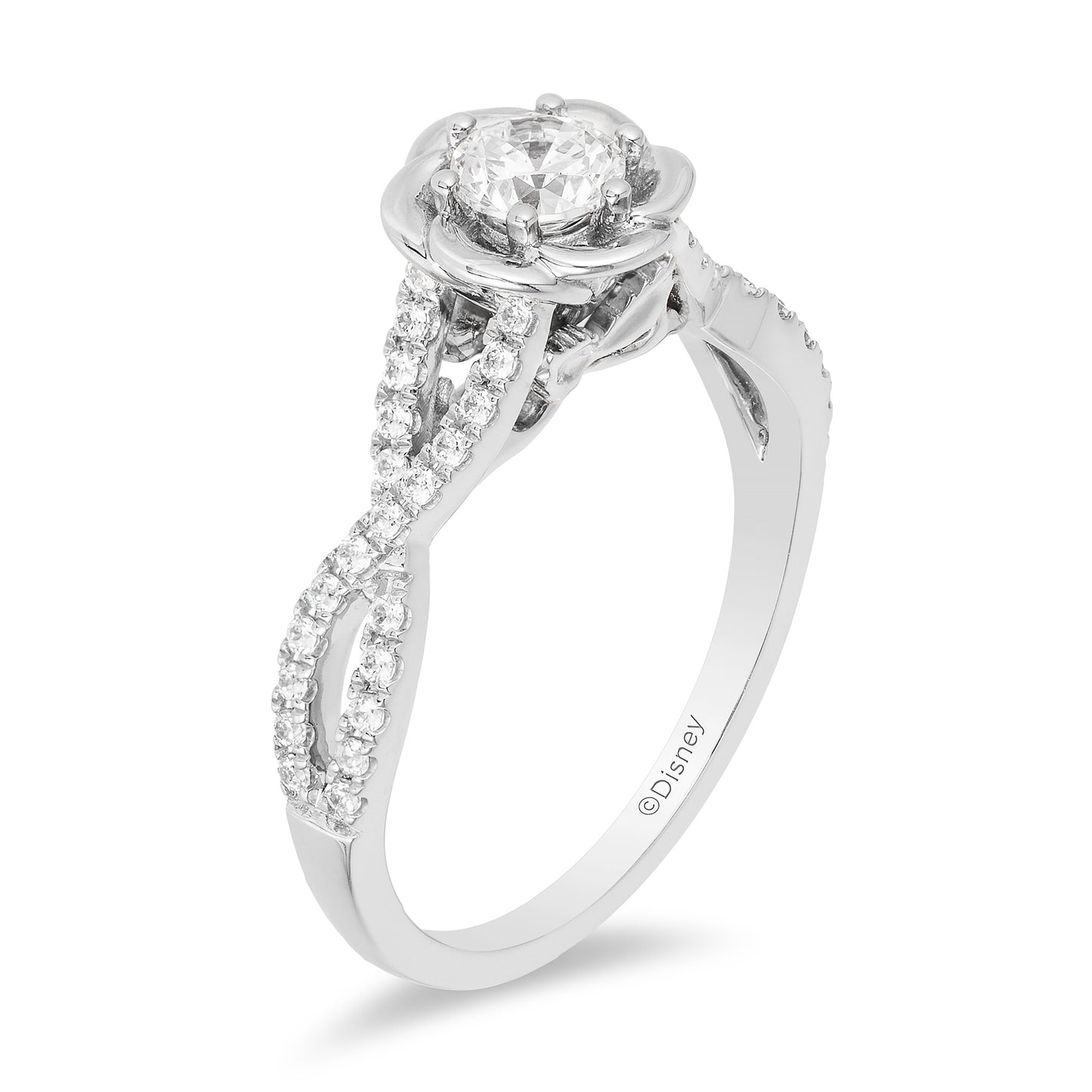Enchanted Disney Fine Jewelry 14K White Gold with 1/2 CTTW Diamond Belle Bridal Ring