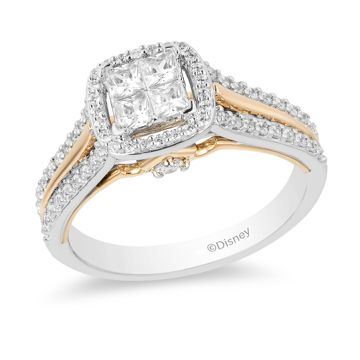 Enchanted Disney Fine Jewelry 14K White Gold and Yellow Gold with 3 4 CTTW Diamond Aurora Engagement Ring