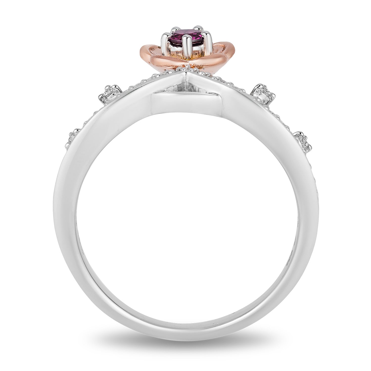 Disney Mulan Inspired Tiara Diamond Ring 1/7 CTTW with Rhodolite Garnet View 1
