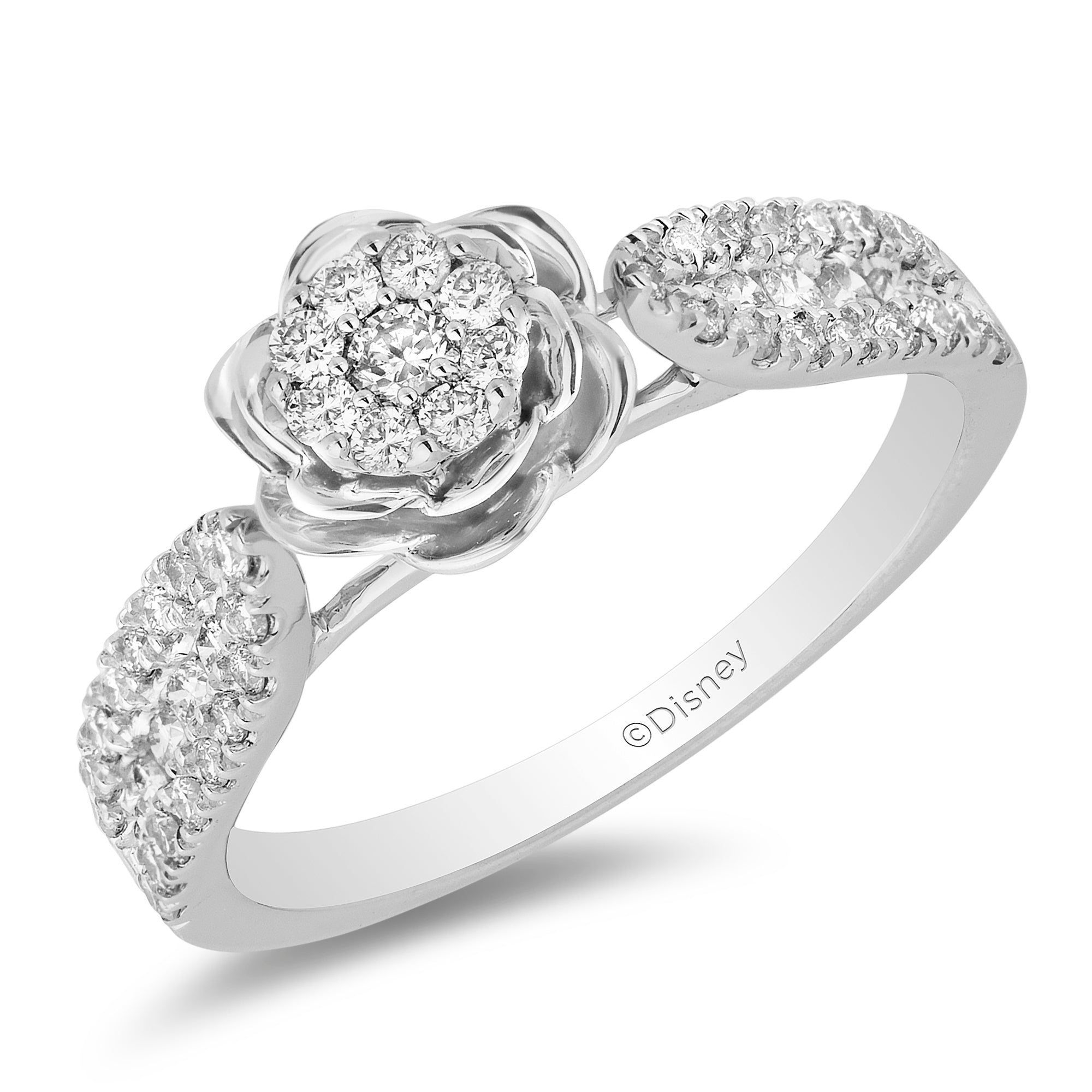 Disney Belle Inspired Diamond Engagement Ring in 14K White Gold 3 4 CTTW Enchanted Disney Fine Jewelry